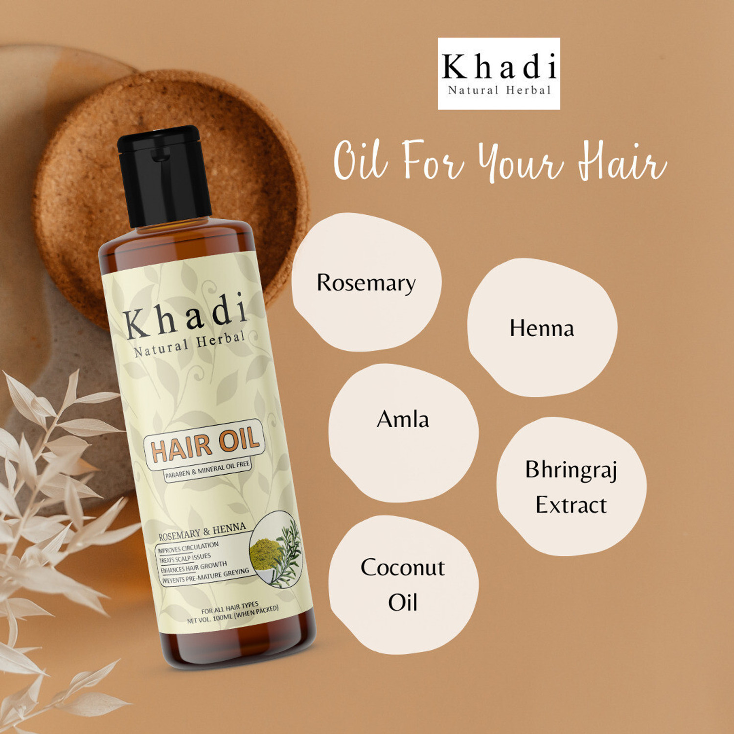 Image of khadi natural herbal Rosemary & Henna Hair Oil For Hair Growth | Prevents Pre-Mature Greying Enhances Hair Oil
