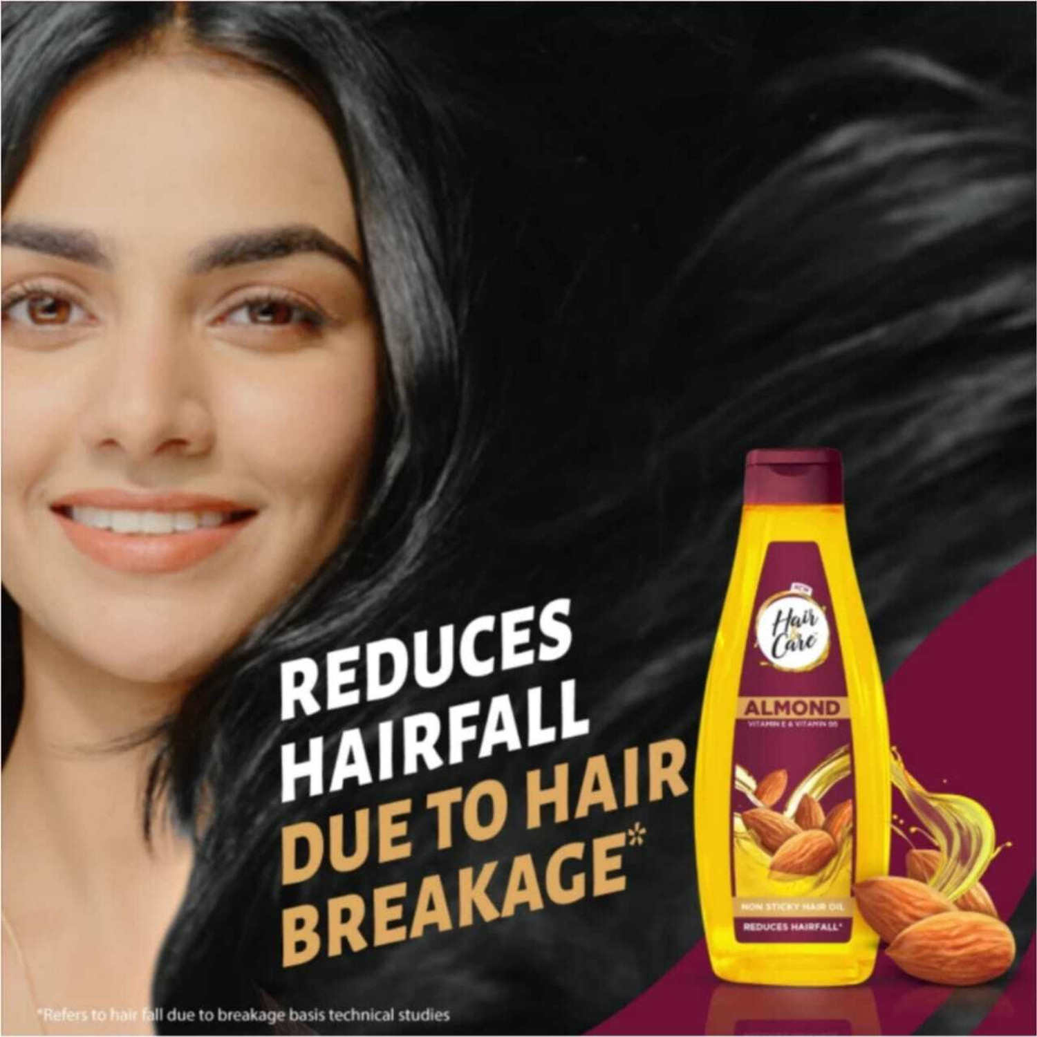 Image of HAIR & CARE Almond Vitamin E & B5 Reduces Hair Fall Oil 500ml Hair Oil