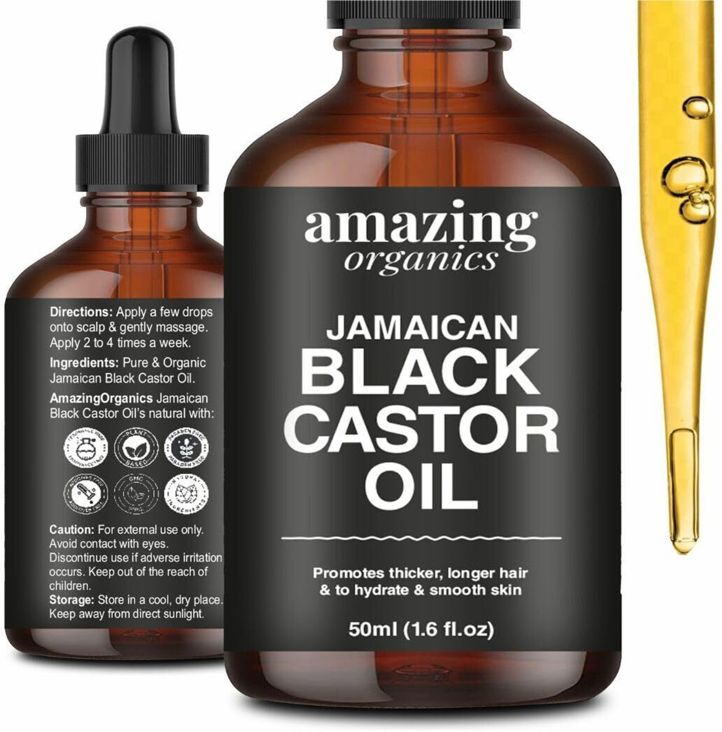 Amazing Organics Jamaican Black Castor Oil - for Hair Growth, Body Massage Oil Hair Oil