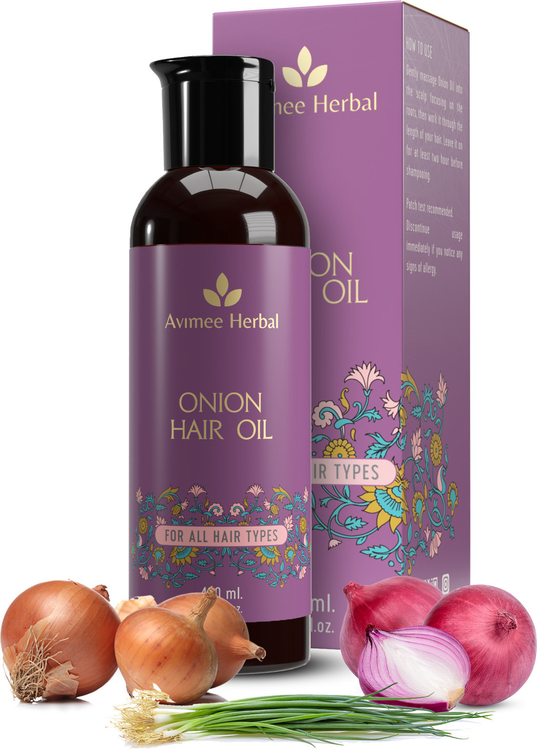 Image of Avimee Herbal Pure Onion Hair Oil for Regrowth and Hairfall Control with Natural Onion Extract Hair Oil