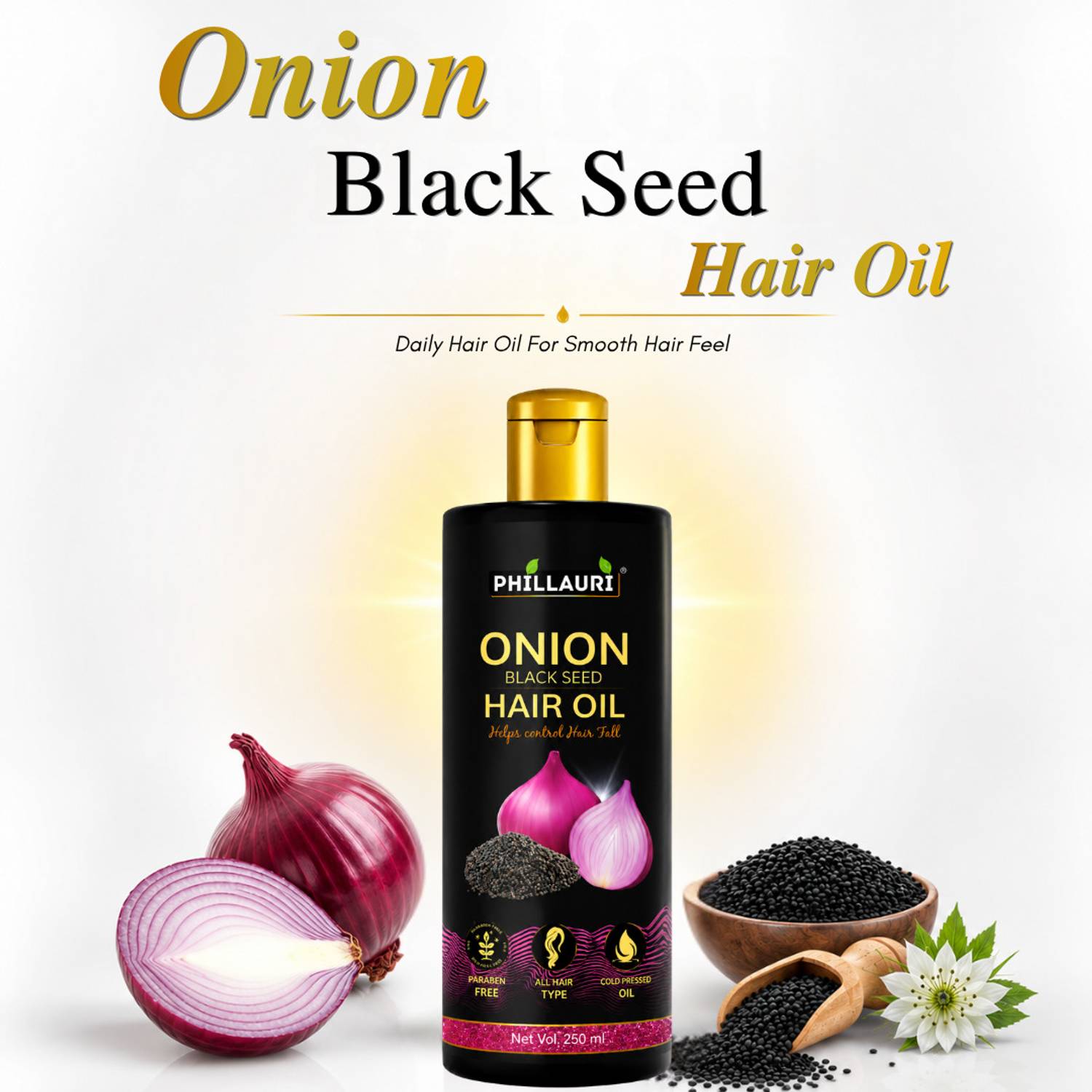 Phillauri Onion Hair Oil with Black Seed, 100 ml - Image 2