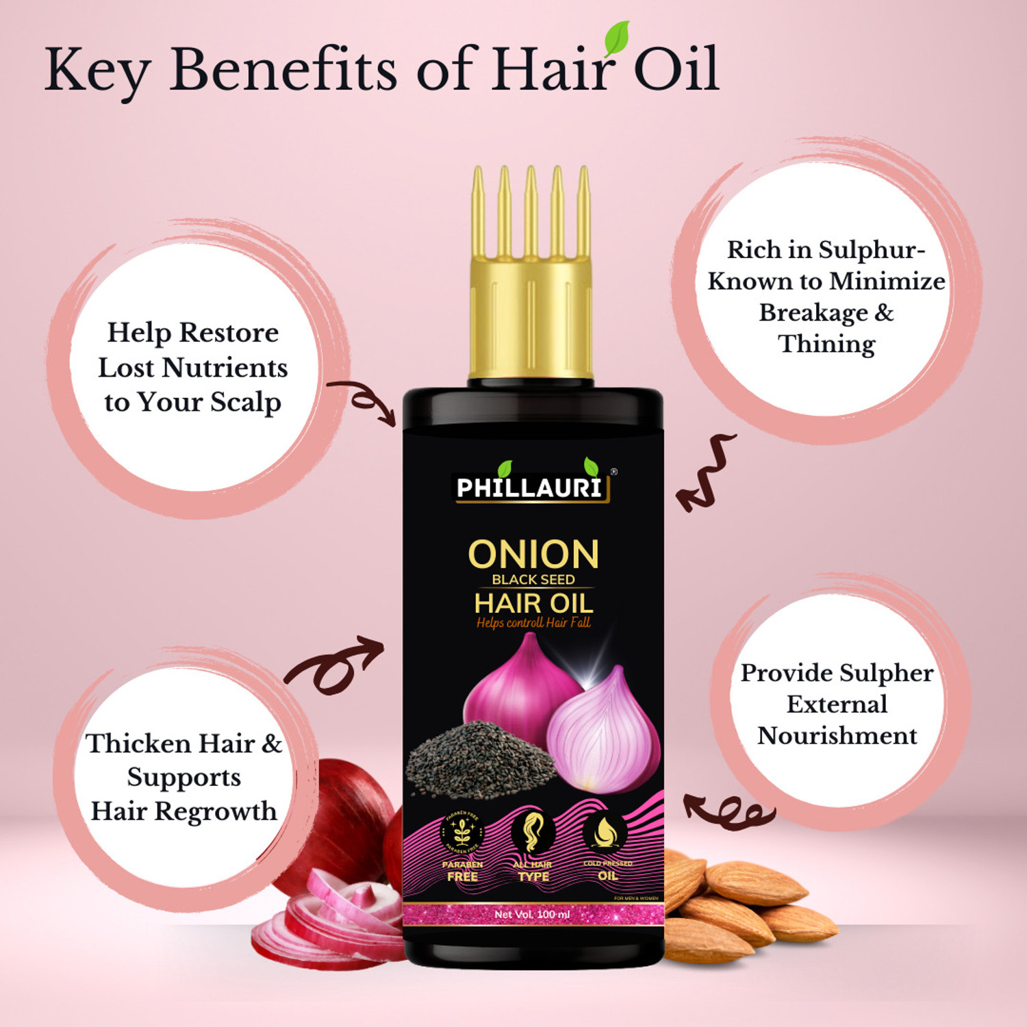 Image of Phillauri BlackSeed Onion Hair Oil All Hair Problem Herbal Growth Hair Loss Control Hair Oil