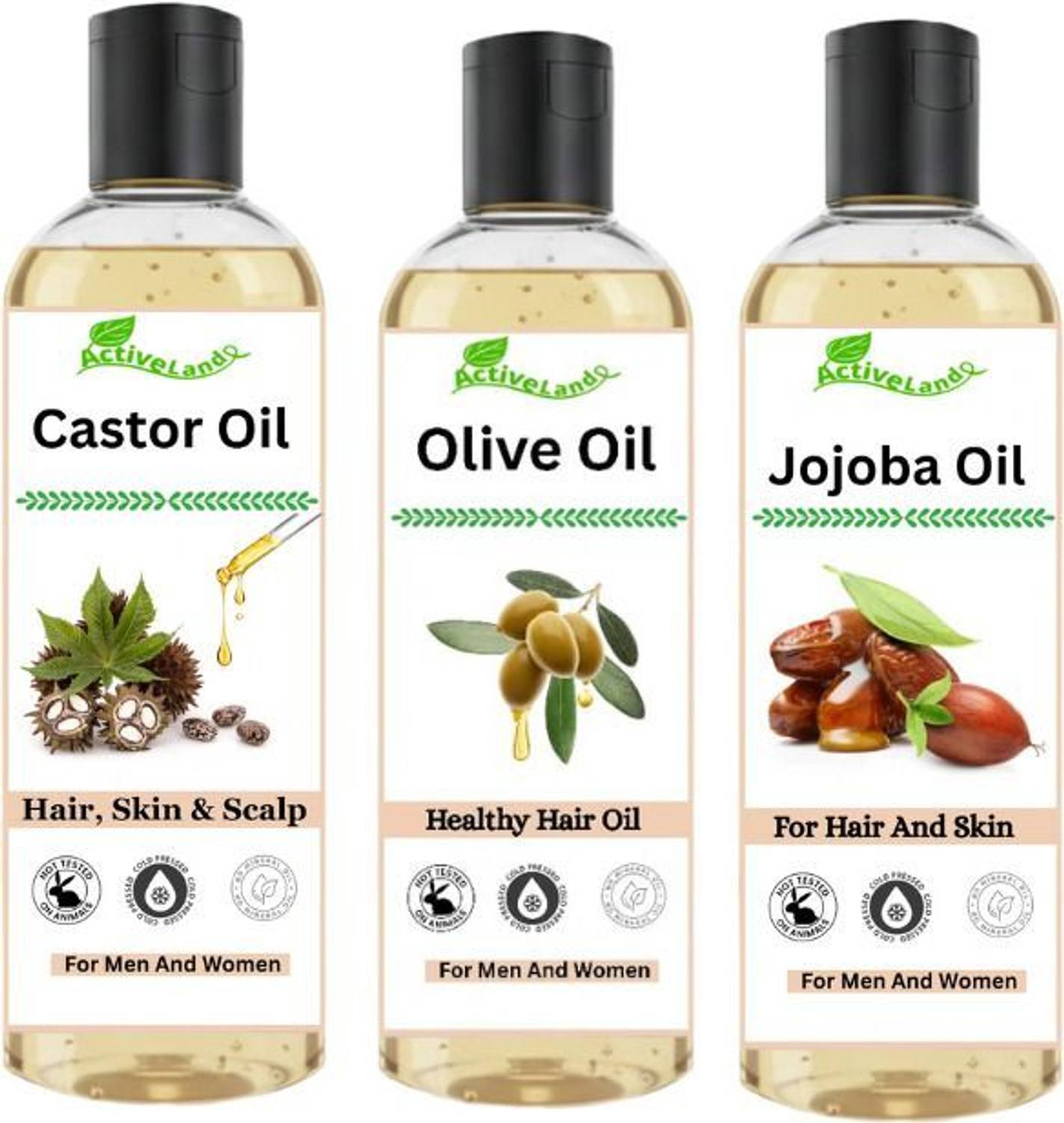 Activeland jojoba oil and castor oil and olive oil for hair growth 100ml each Hair Oil