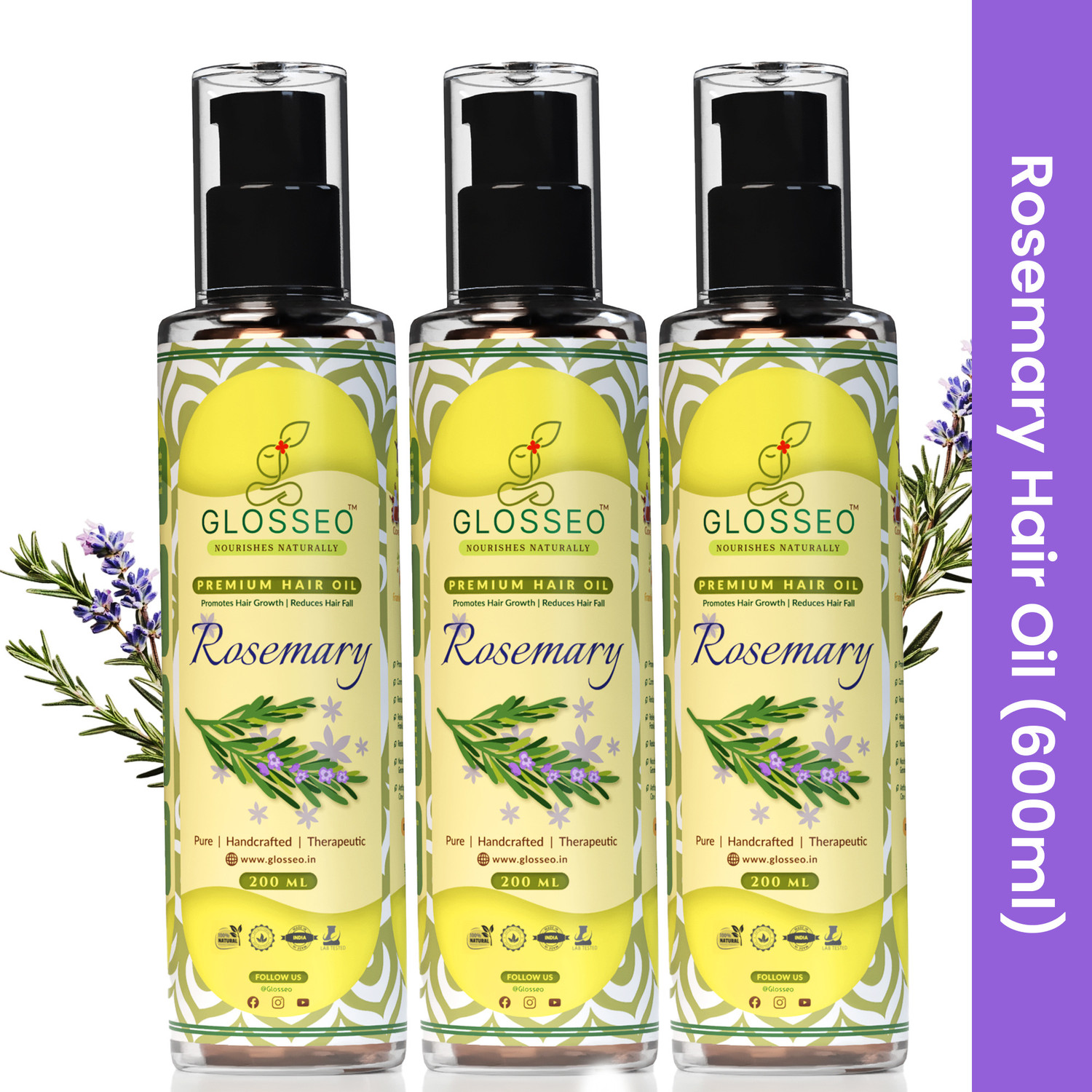 Image of Glosseo Rosemary Premium Hair Oil 700 ml | Hair Growth Oil | Helps Reduce Hair Fall Hair Oil