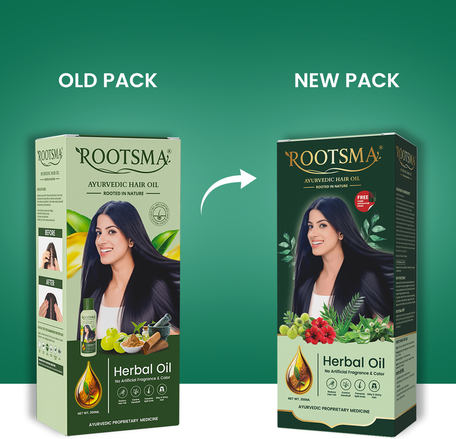 Image of Rootsma Advanced Herbal Hair Fall Control & Growth Combo-Oil + Neem Comb