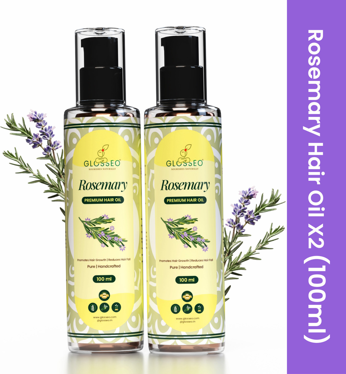 Image of Glosseo Rosemary Hair Oil 2 Qty | Double Growth & Stops Hairfall in 2 week | Scalp Food Hair Oil