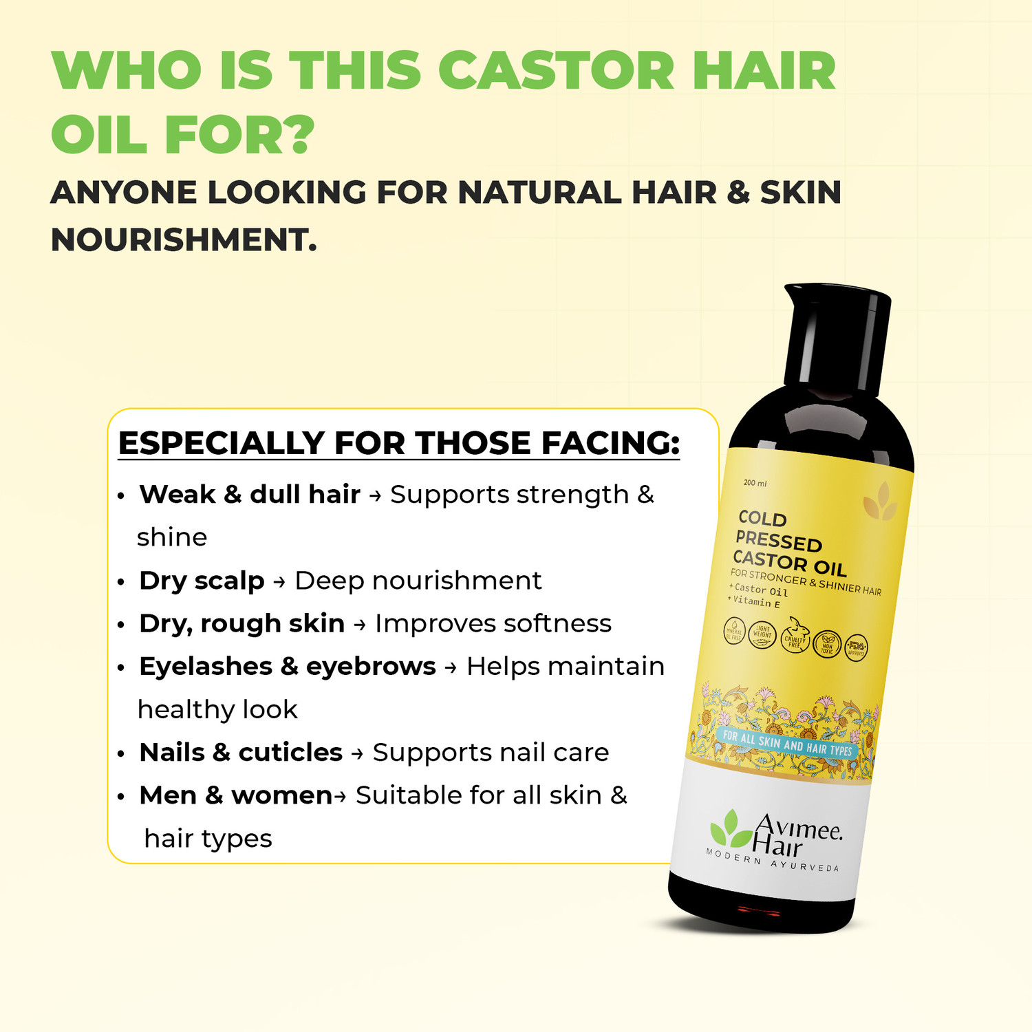Image of Avimee Herbal Cold Pressed Castor Oil for Hair, Skin and Nails Hair Oil