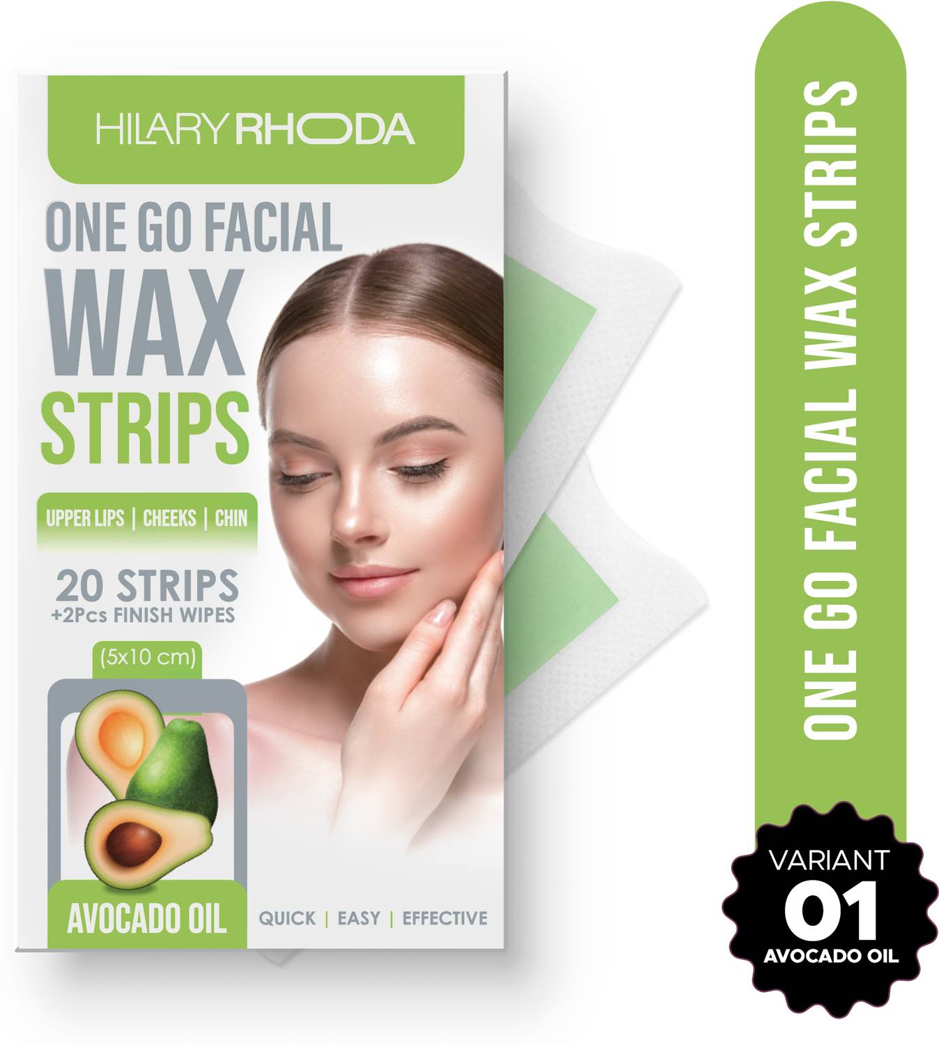 Hilary Rhoda One Go Facial Wax Strips With 2 Finish Wipes Face