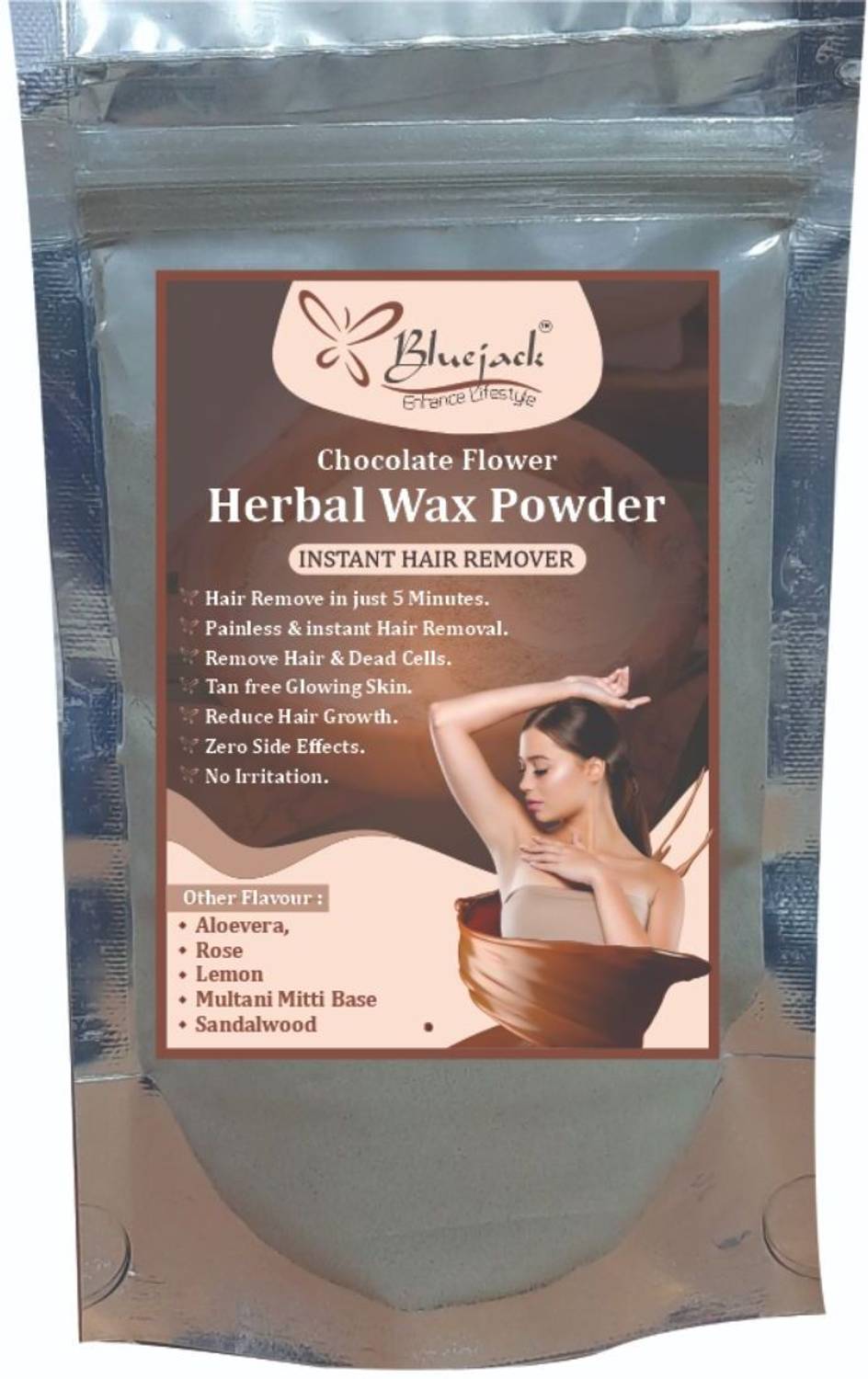 Bluejack Herbal Wax Powder Instant Hair Remover Waxing | Chocolate Flower Wax