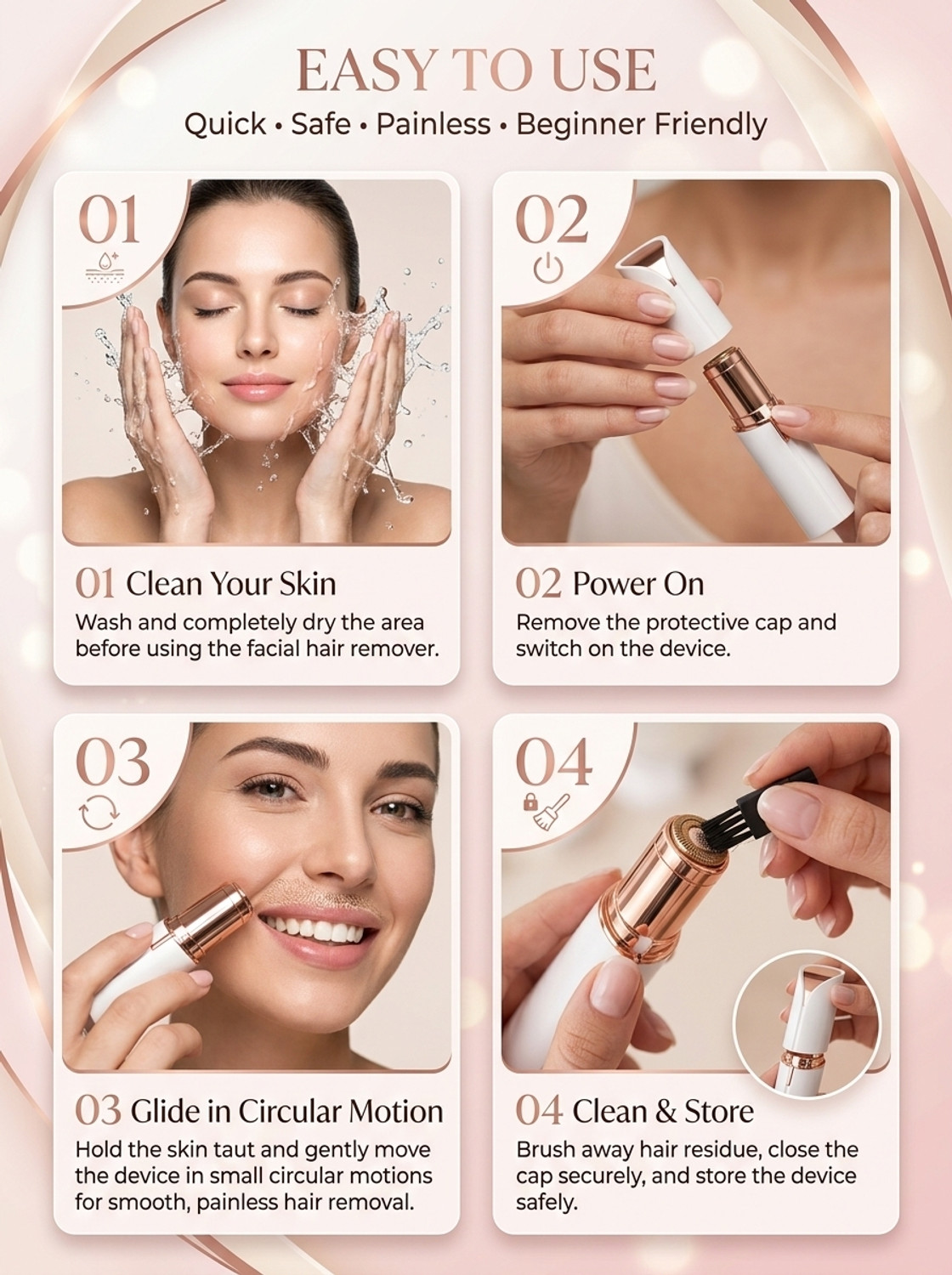 Image of UBRONIK Electronic Lipstick Shape Flawless Shaver Facial Hair Remover Device Strips