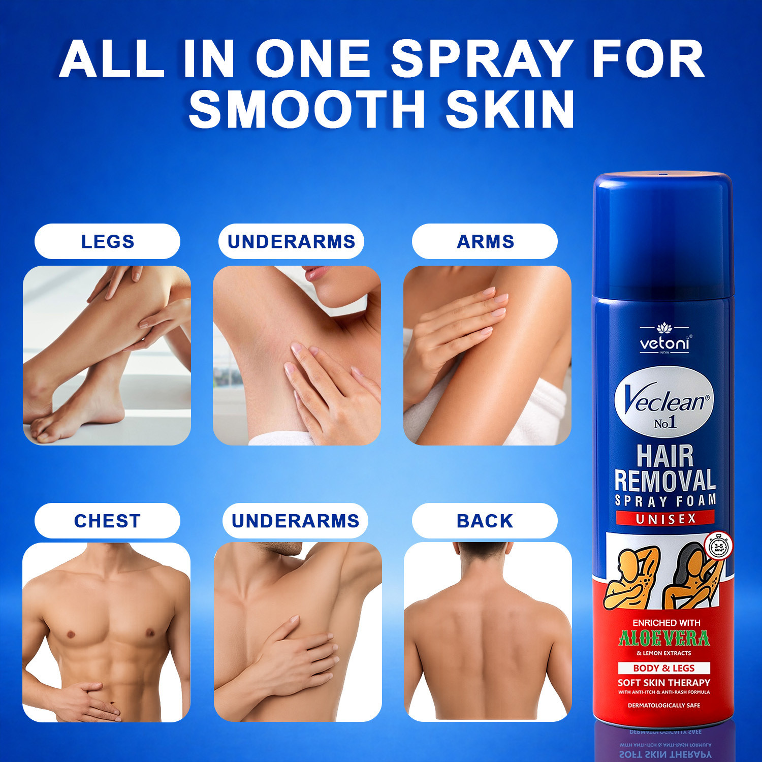 Image of VETONI Painless Hair Removal Spray Foam for Men and Women, Blue /Red Spray