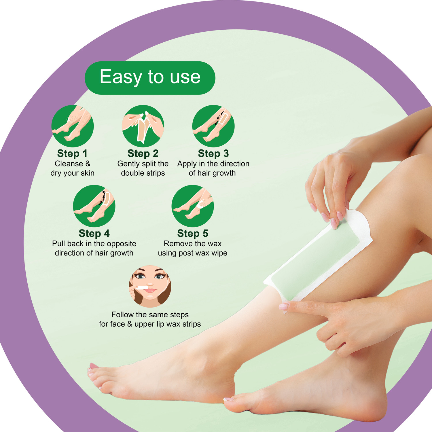 Image of DR.RASHEL Insta Smooth Aloe Vera Wax Strips | Face & Body | Painless Peel & Reveal Strips