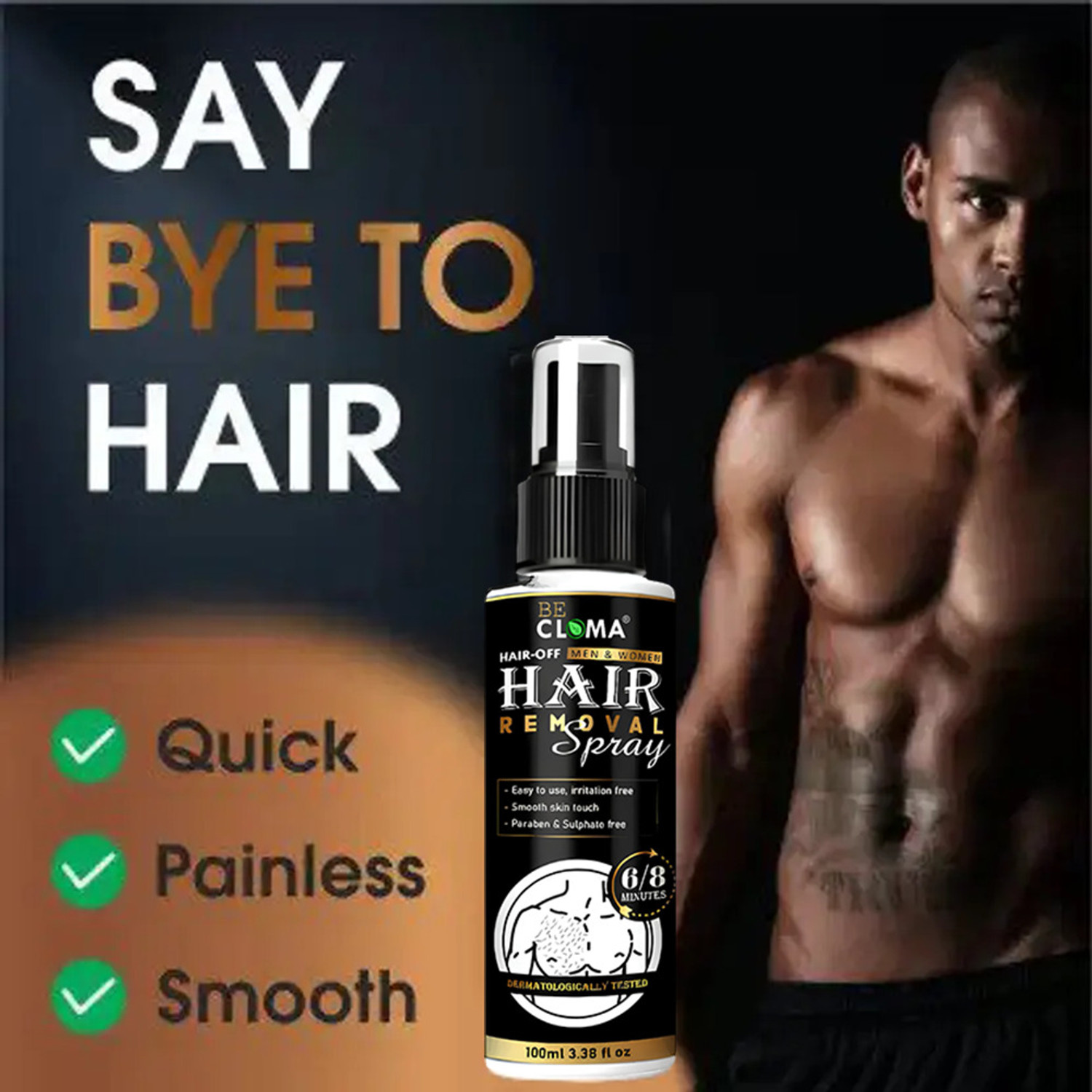 Image of Becloma Hair Removal Spray for Sensitive Skin | Quick Painless Body Clean Spray Spray