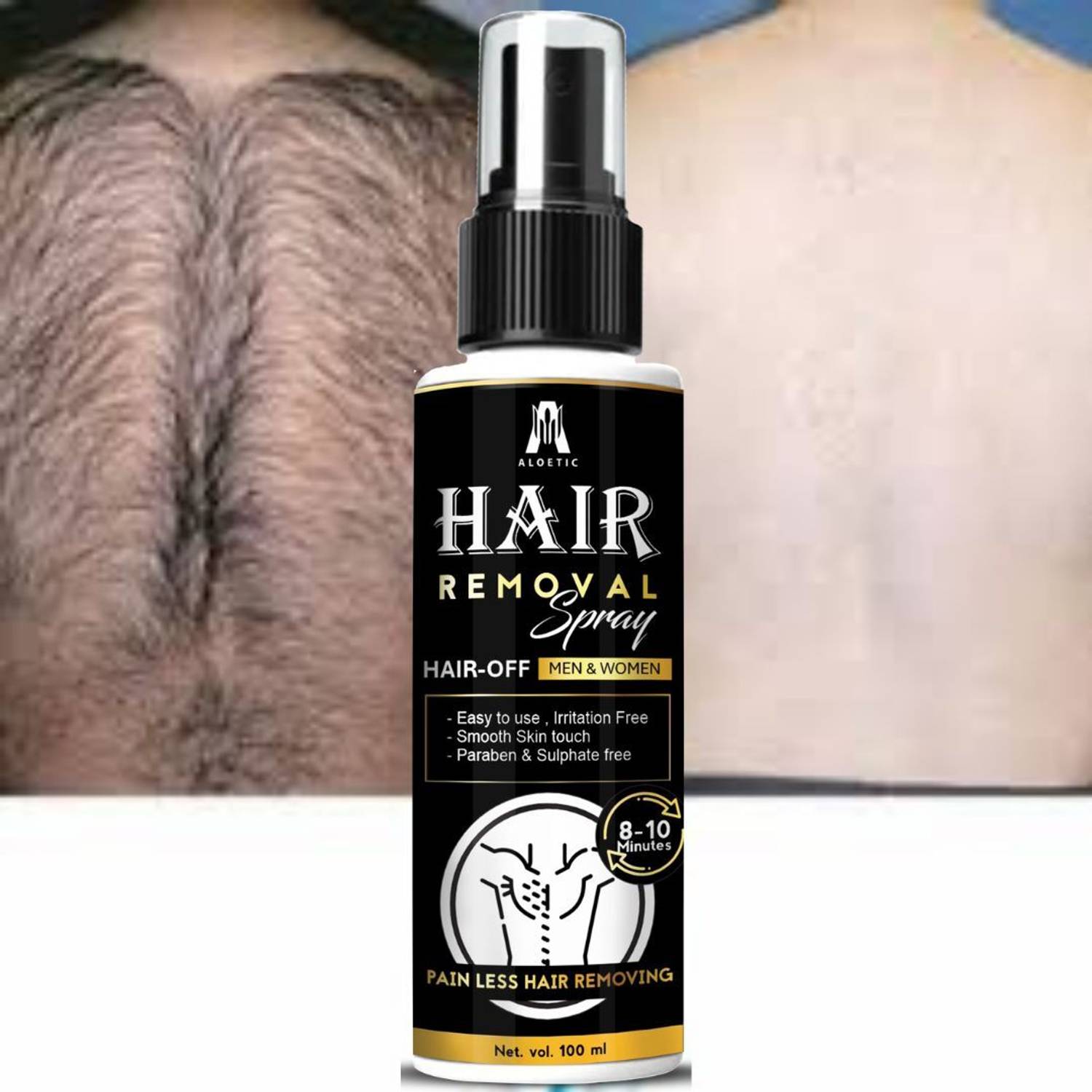 ALOETIC Natural Extract Hair Removal, Spray – Quick & Safe Application Spray