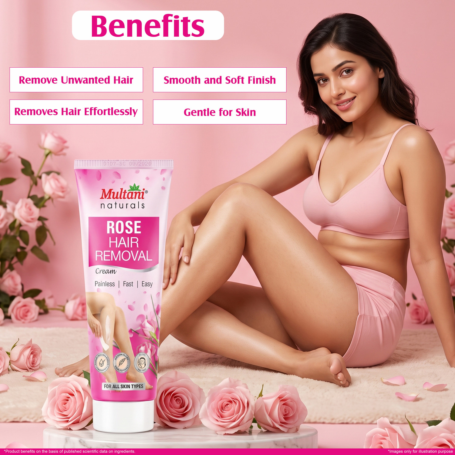 Image of Multani Naturals Rose Hair Removal Cream | Painless & Stripless - Cream