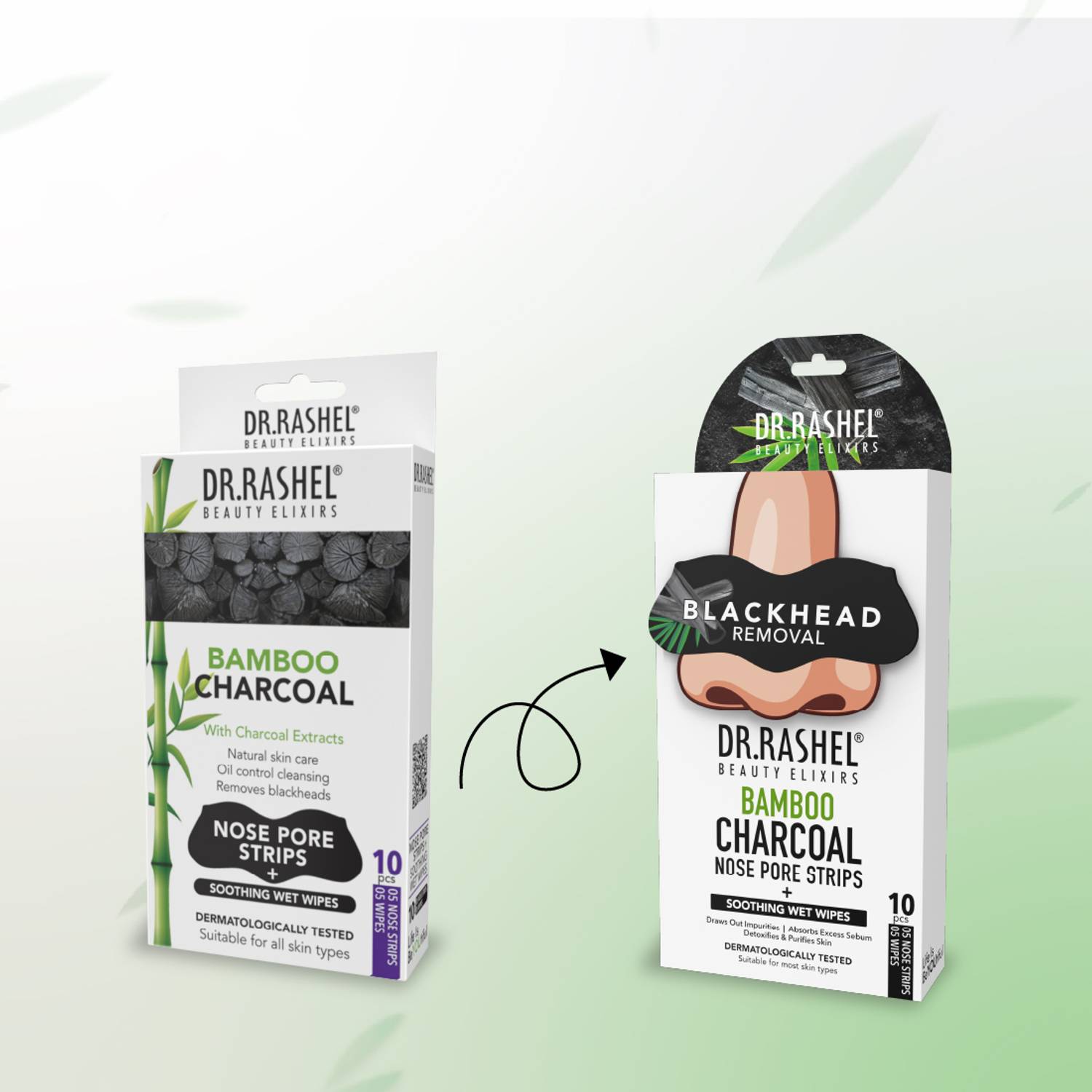DR.RASHEL Bamboo Charcoal 5 Nose Strips & 5 Wet Wipes for Whiteheads - Image 2