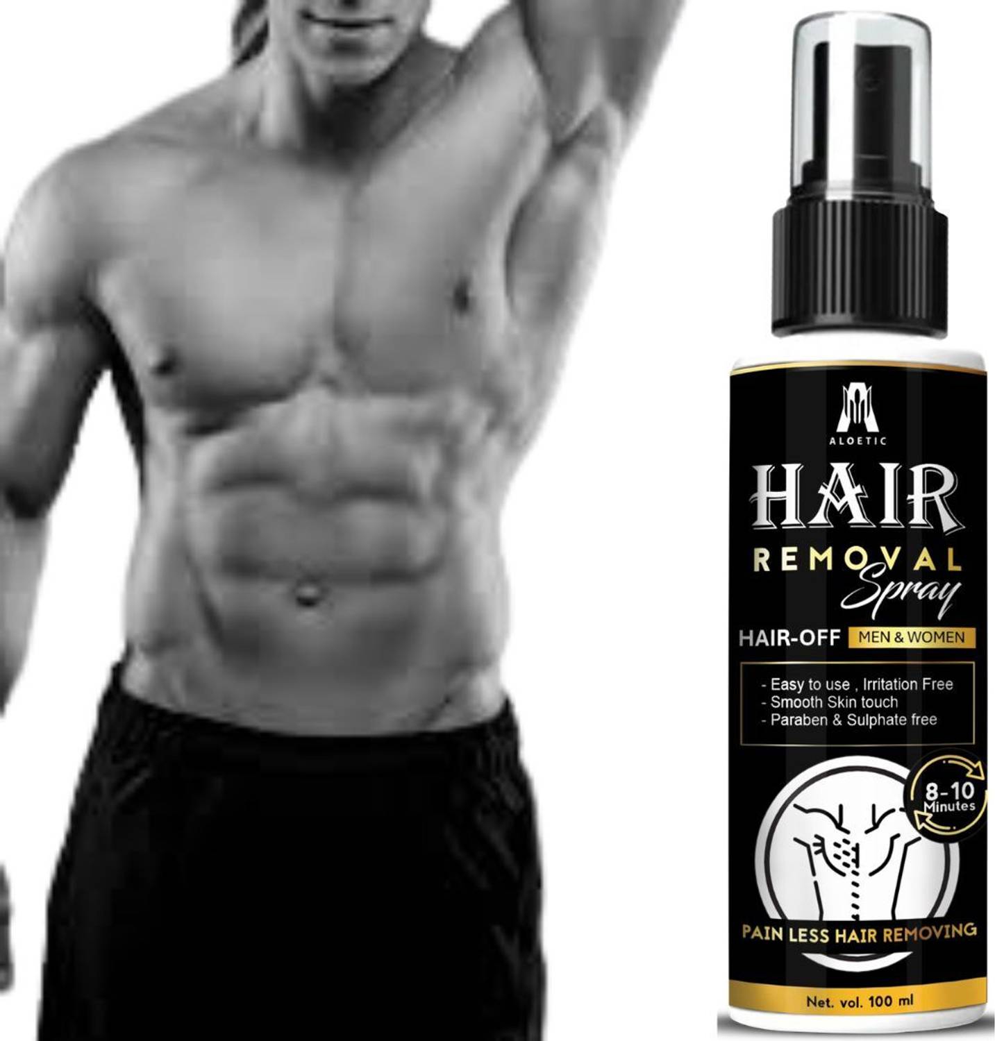 ALOETIC Hair Removal Spray for Men Chest, Back, Legs, Under Arms & Intimate Area Spray Spray