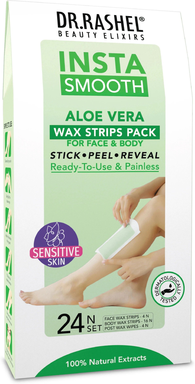 Image of DR.RASHEL Insta Smooth Aloe Vera Wax Strip Painless Pack for Face & Body Stick Peal Reveal Strips