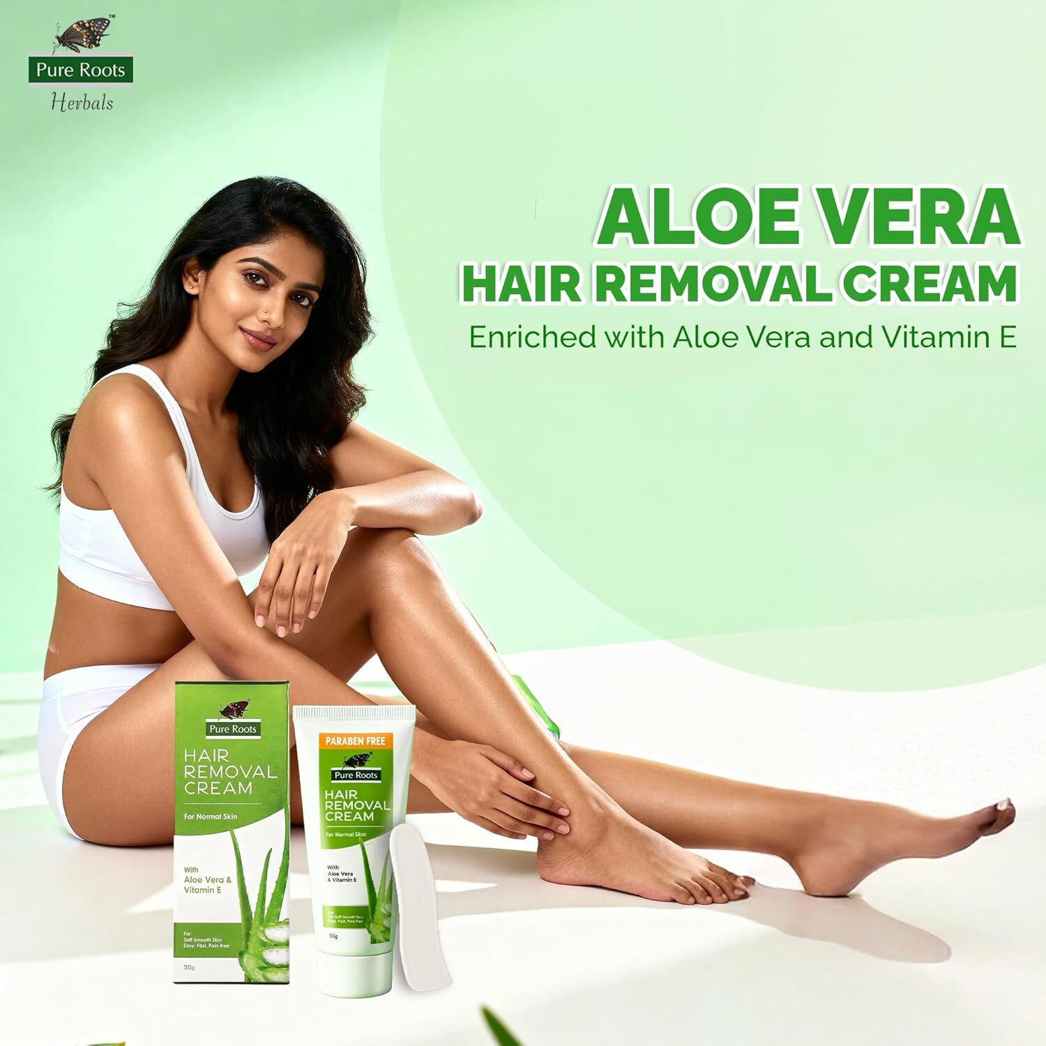 Image of Pure Roots Aloe Vera Hair Removal Cream with Vitamin E, 50g Each, All Skin Type Pain free Cream