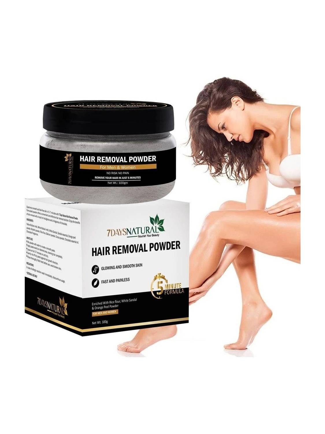 7days natural Pure Hair Removal Powder Three in one Use For Powder D-Tan Skin, Removing Cream Cream