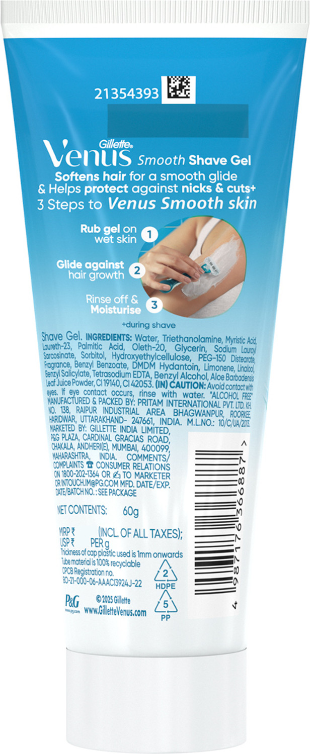 Image of Venus Gillette Smooth Shave Gel for Women with Aloe Vera, 1 Pc, 60g Gel