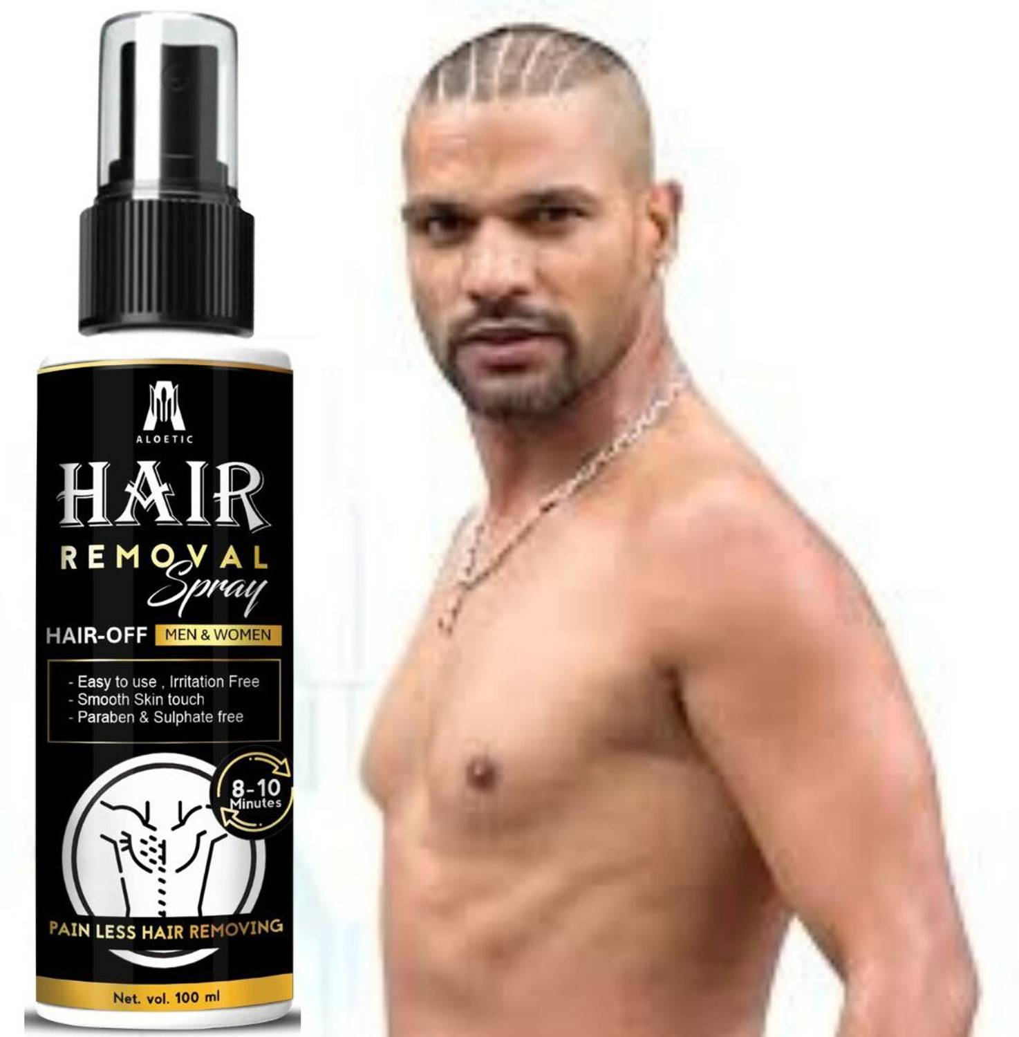 ALOETIC Painless Body Hair Removal Spray - For Chest, Back, Legs & Under Arms Spray Spray