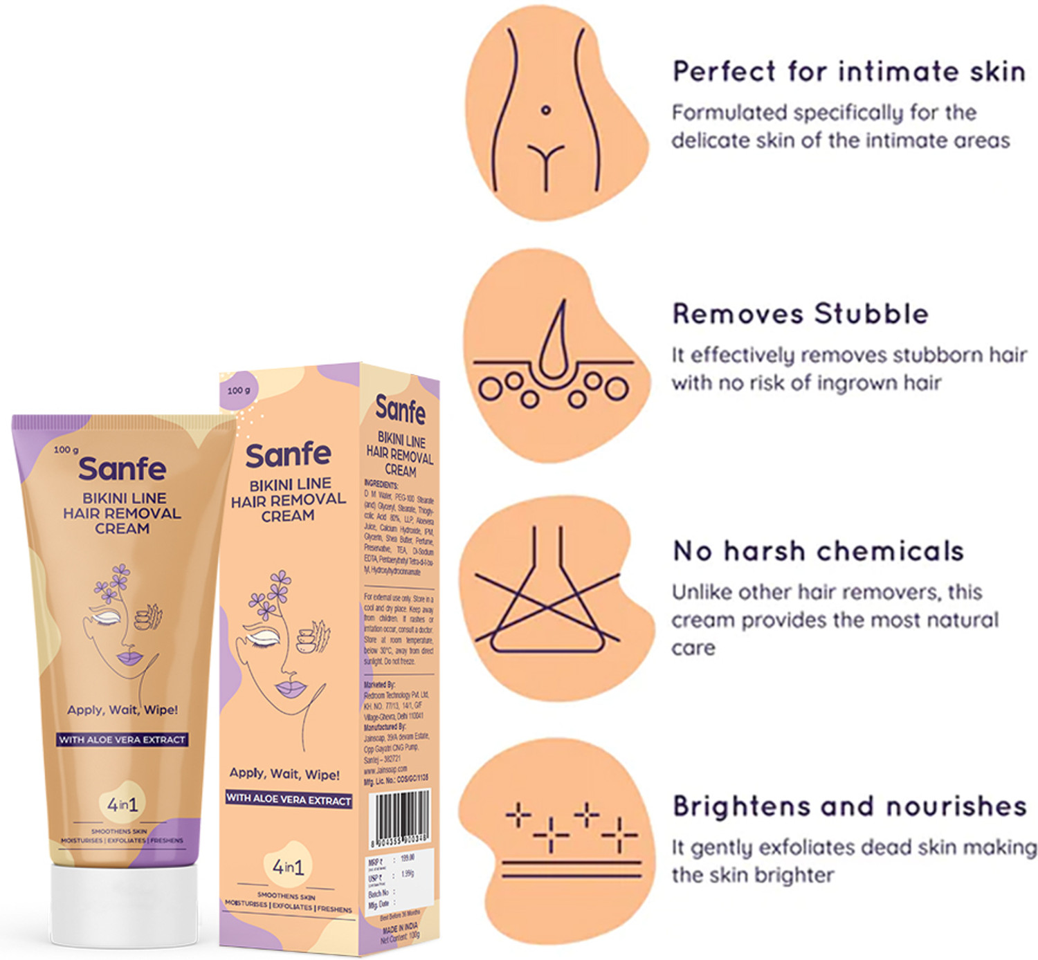 Image of Sanfe Bikini Line Hair Removal Cream -Lavender Cream