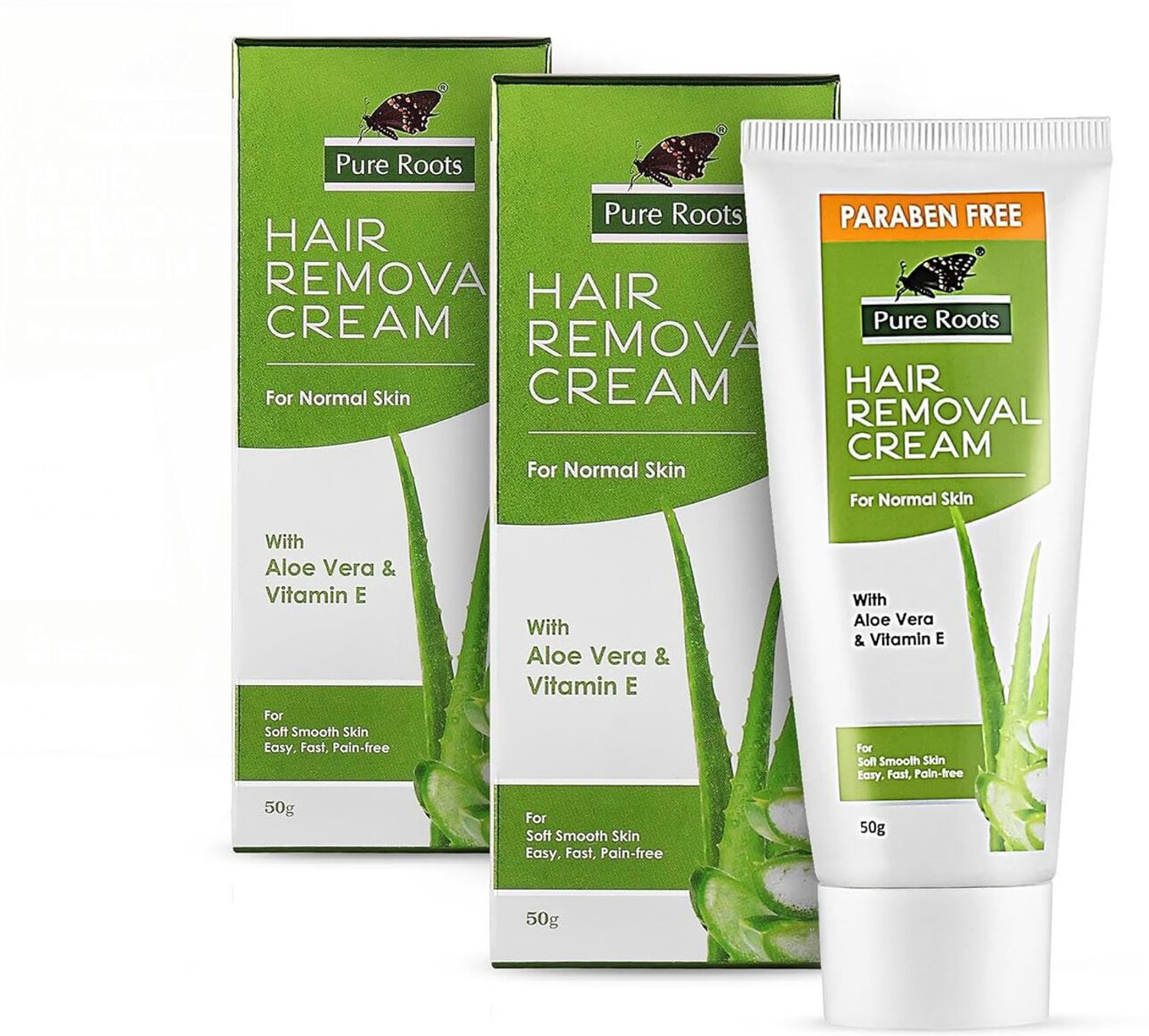 Image of Pure Roots Aloe Vera Hair Removal Cream with Vitamin E, 50g Each, All Skin Type Pain free Cream