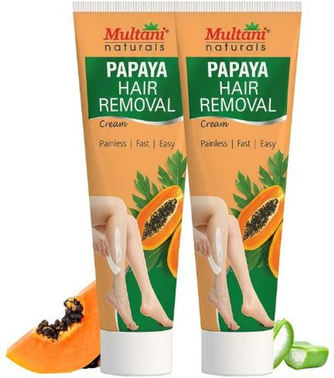 Image of Multani Naturals Papaya Hair Removal Cream (Pack of 2) | Painless & Easy Hair Removal - Cream
