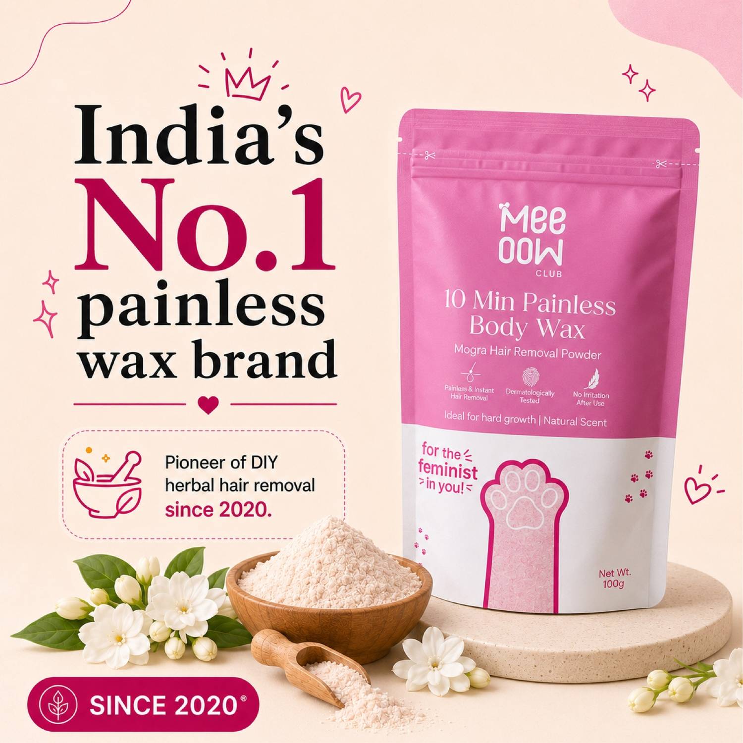 MEEOOW CLUB 10 Min Painless Body Wax – Mogra Hair Removal Powder - Image 2