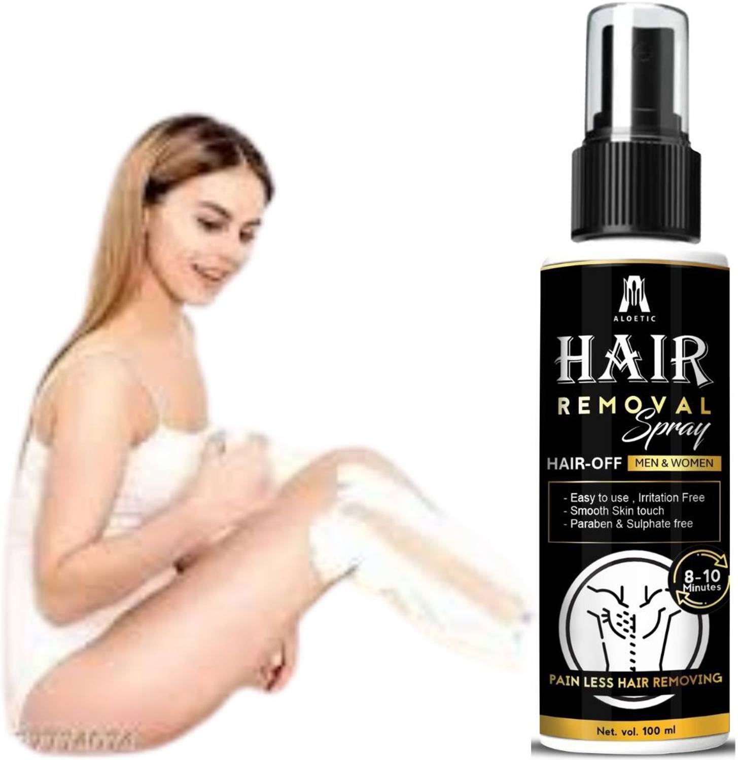ALOETIC Natural Hair Removal Spray – Sulfate-Free, Paraben-Free – All Body Use Cream