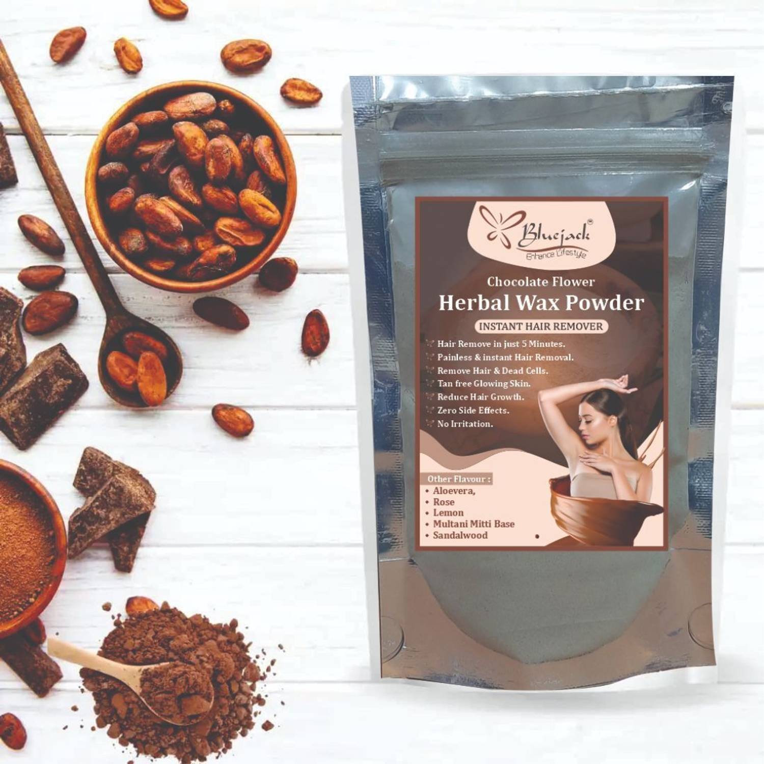 Bluejack Herbal Wax Powder Instant Hair Remover Chocolate Flower Wax