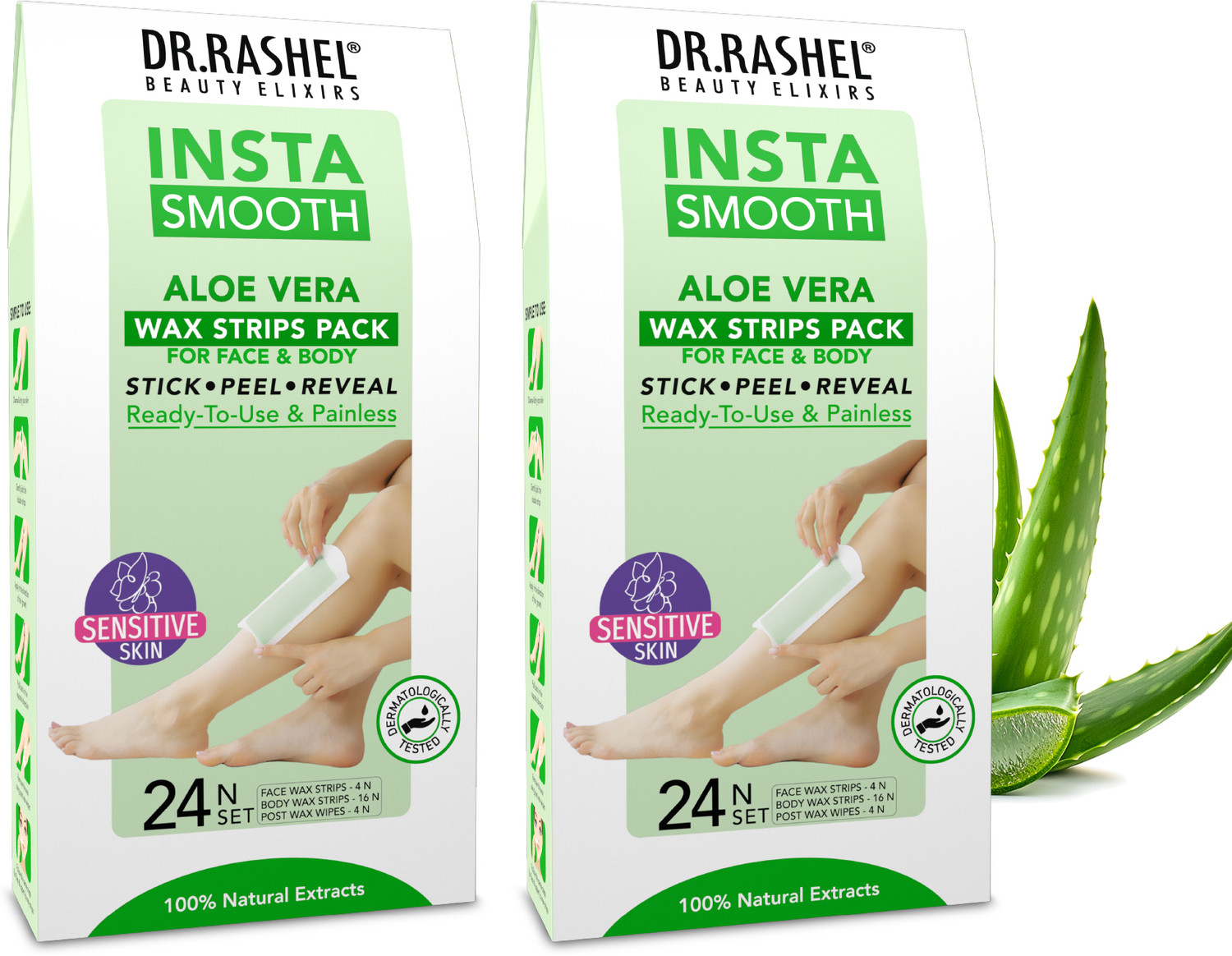 Image of DR.RASHEL Insta Smooth Aloe Vera Wax Strips | Face & Body | Painless Peel & Reveal Strips