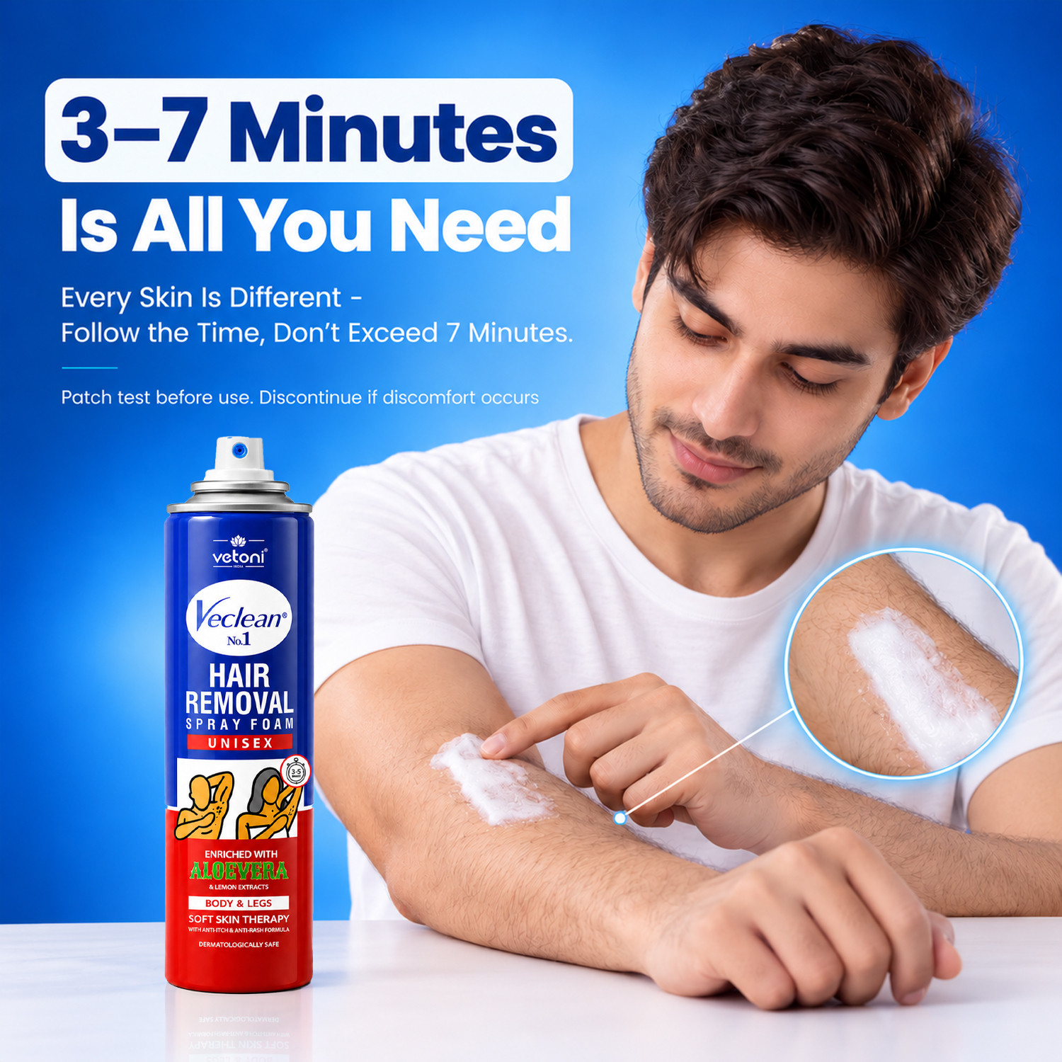 Image of VETONI Veclean No.1 Hair Removal Spray Foam with Aloe Vera & Lemon|Unisex|Pack 3 Spray