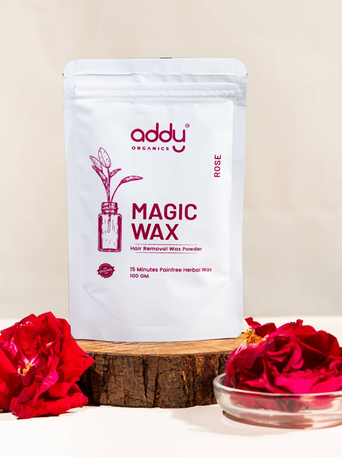 Addy Organics Magic Wax Hair Removal Wax Powder For Men And Women 100g Rose water infused Wax