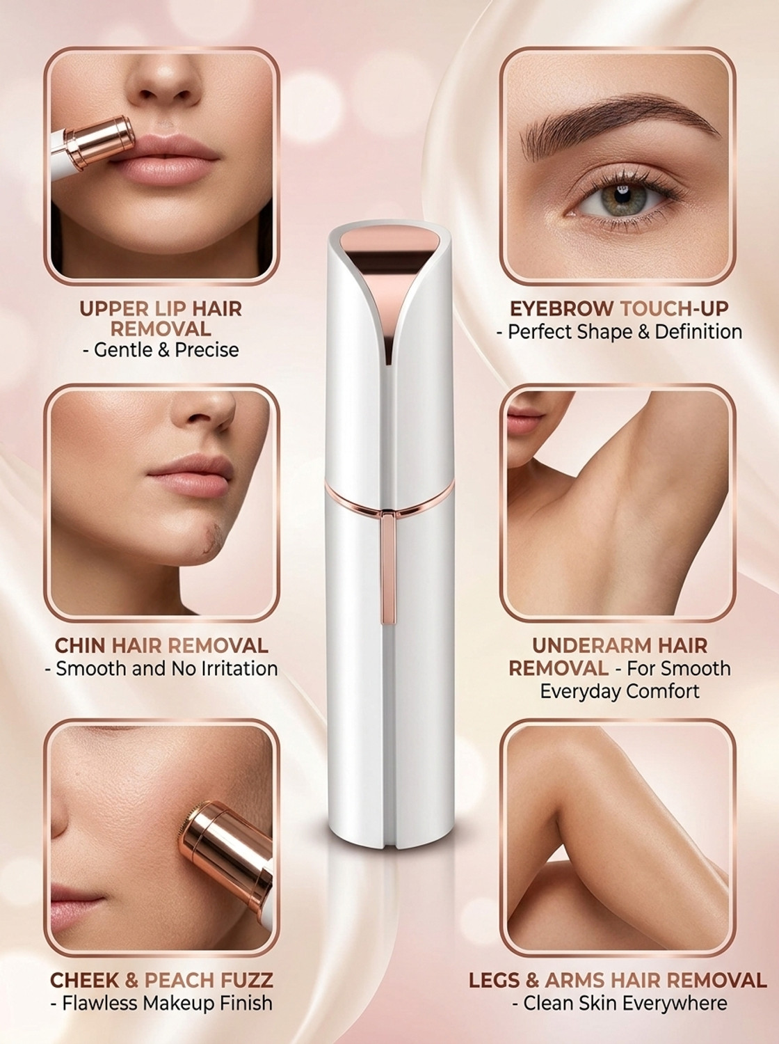 Image of UBRONIK Electronic Lipstick Shape Flawless Shaver Facial Hair Remover Device Strips
