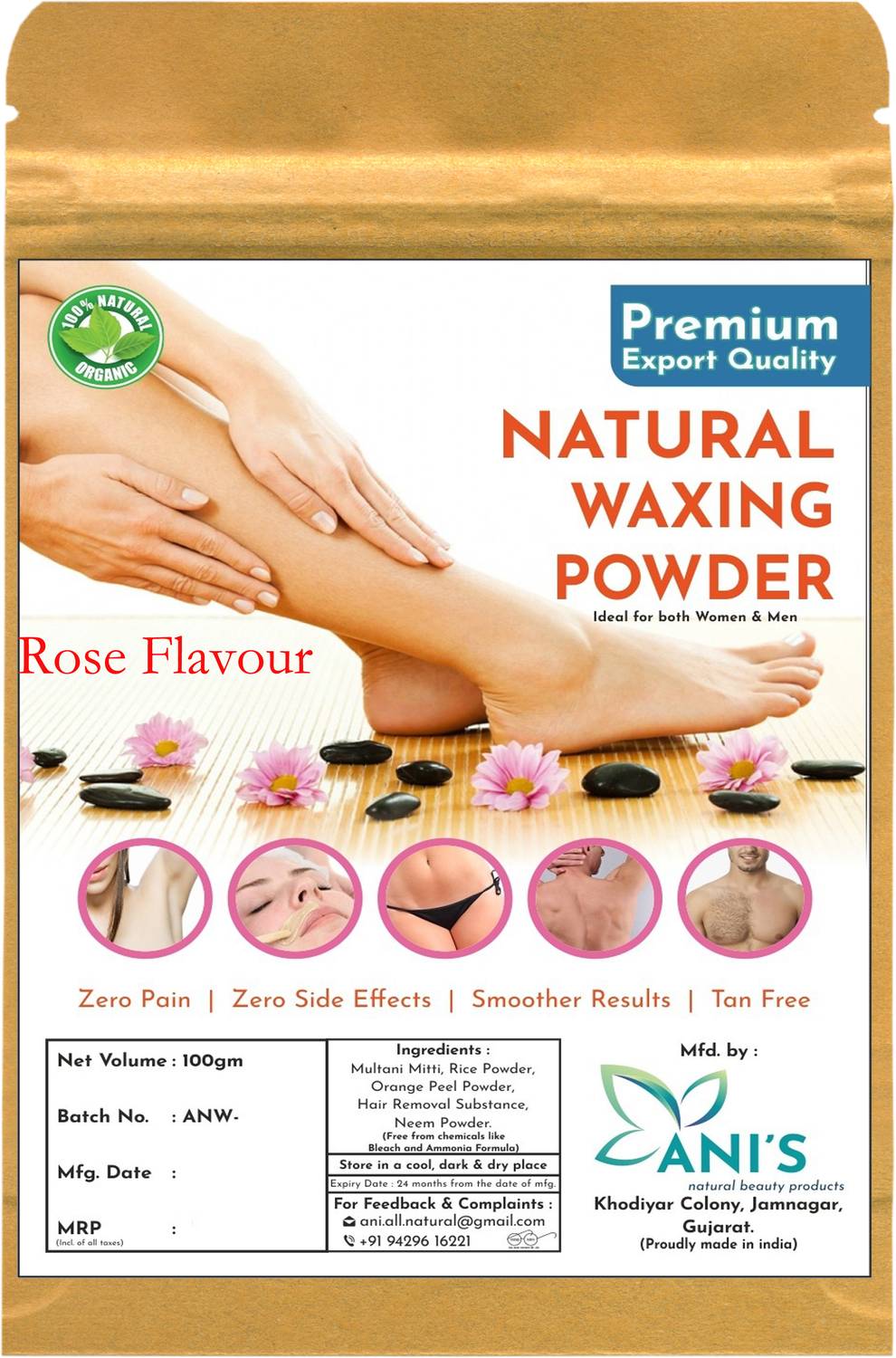 ANI'S Rose Flavor Natural Hair Removal Powder-Instant Hair Remover For Men and Women Wax