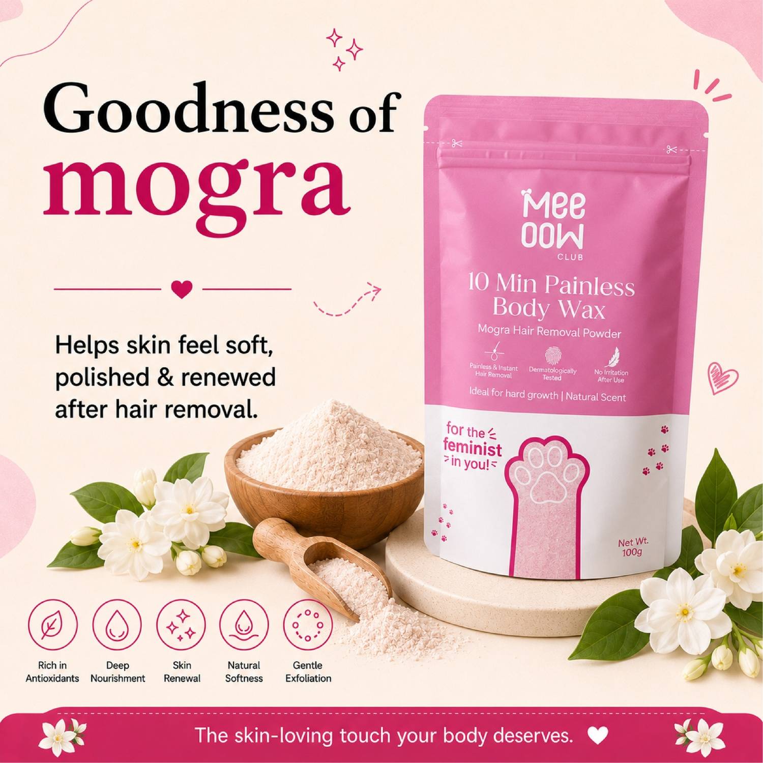 MEEOOW CLUB 10 Min Painless Body Wax – Mogra Hair Removal Powder - Image 5