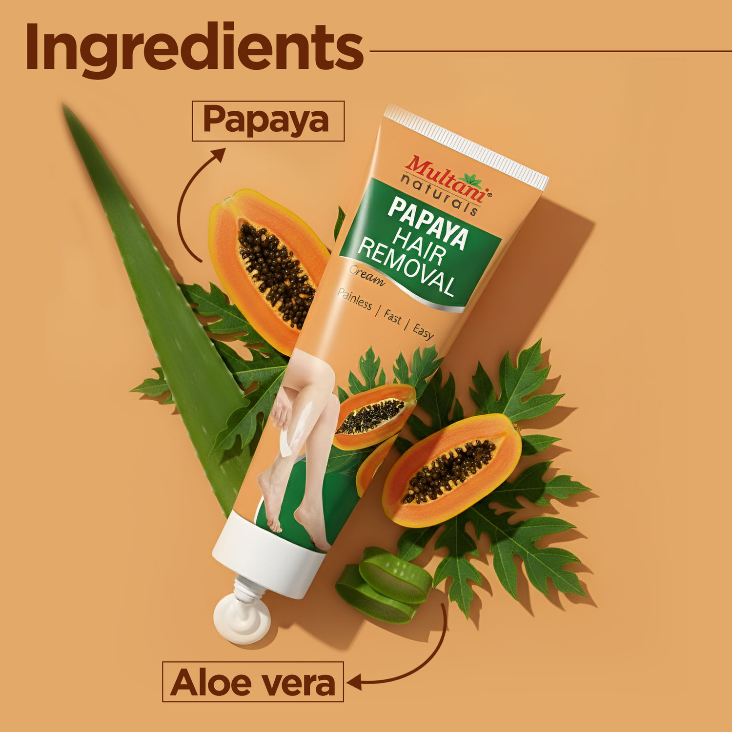 Image of Multani Naturals Papaya Hair Removal Cream (Pack of 3) | Painless & Easy Hair Removal - Cream