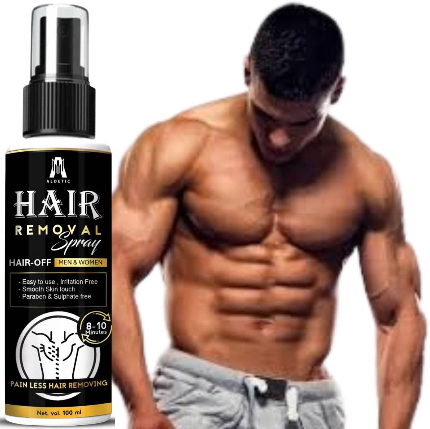 ALOETIC Hair Removal Spray for Men | Painless Body Removal Spray Spray