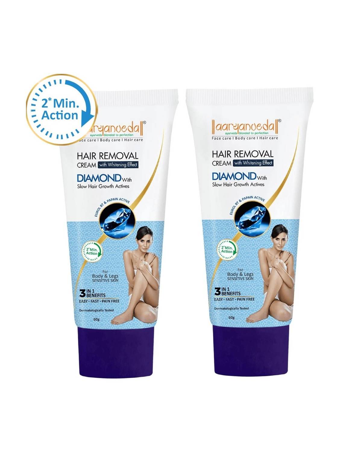 Aaryanveda Hair Removal Cream with 2 Minutes Action Hair Remover Unisex (Pack of 2) Diamond Cream