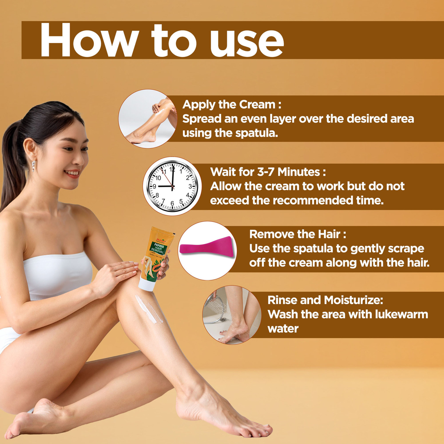 Image of Multani Naturals Papaya Hair Removal Cream (Pack of 3) | Painless & Easy Hair Removal - Cream