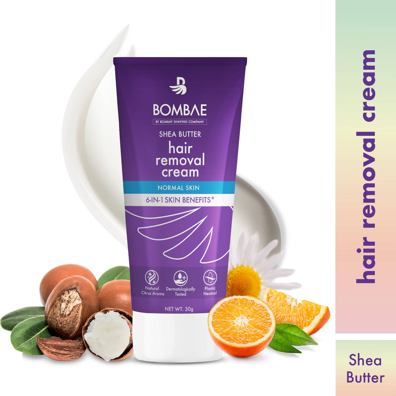 Bombae Hair Removal for Bikini Line, Arms & Legs with Shea Butter & Citrus Aroma Cream
