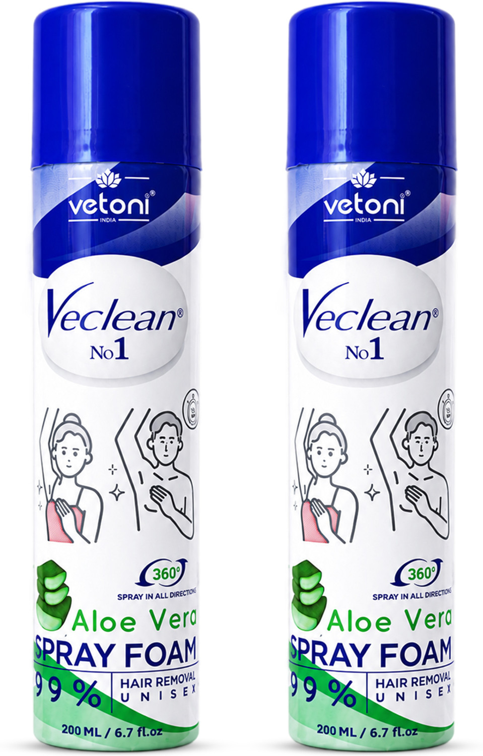Image of VETONI VeClean Hair Removal Spray Foam Aloe Vera | Unisex | 99% Hair Removal Spray