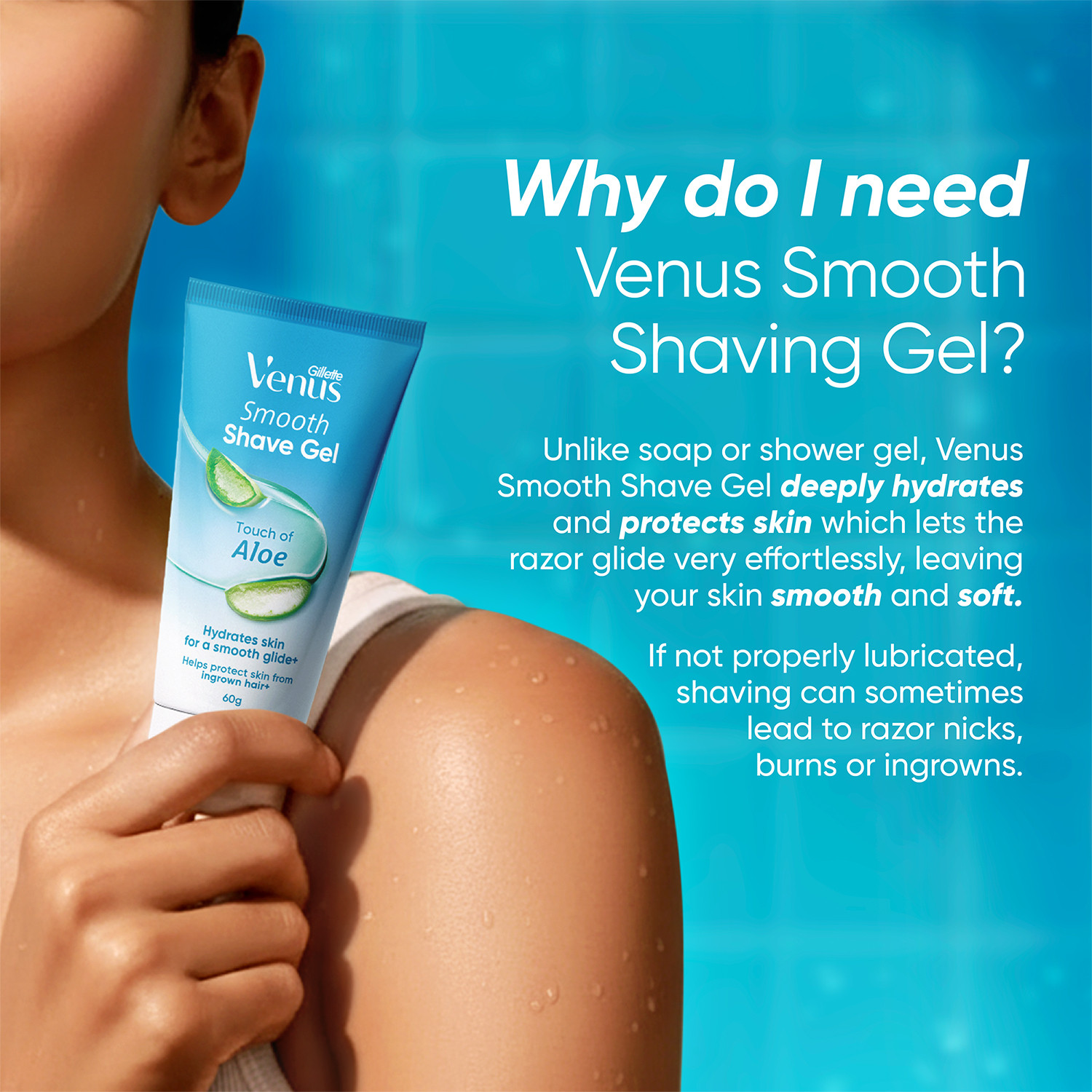 Image of Venus Gillette Smooth Shave Gel for Women with Aloe Vera, 1 Pc, 60g Gel