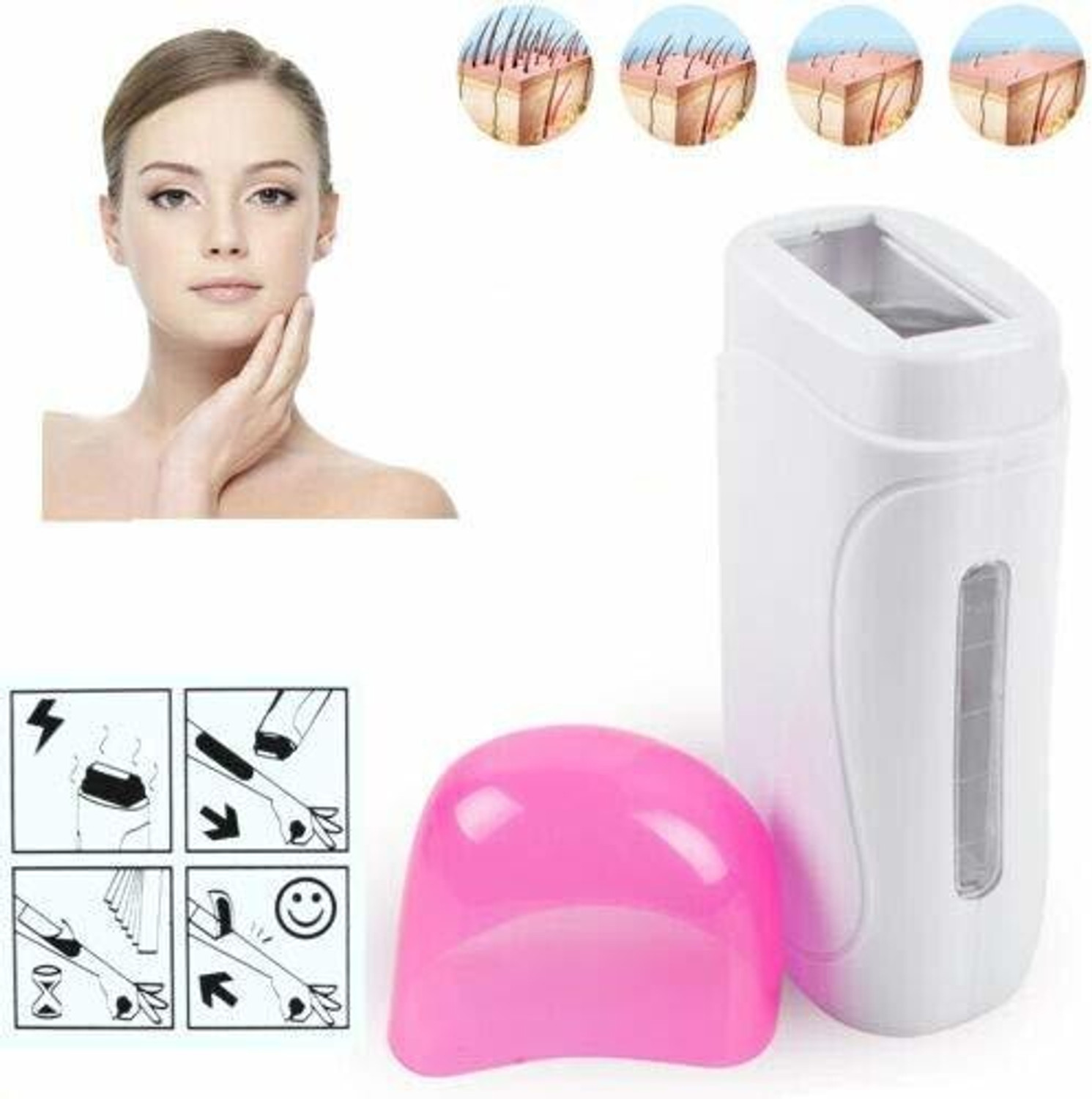 Image of BK 10 IMPORT & EXPORT Depilatory Roll on Wax Heater Machine Hair Removal Wax Warmer with Roll on Wax Refill Cartridge and 10 Pcs Wax strips for Hair Removal Waxing Kit for Women and Girls Wax