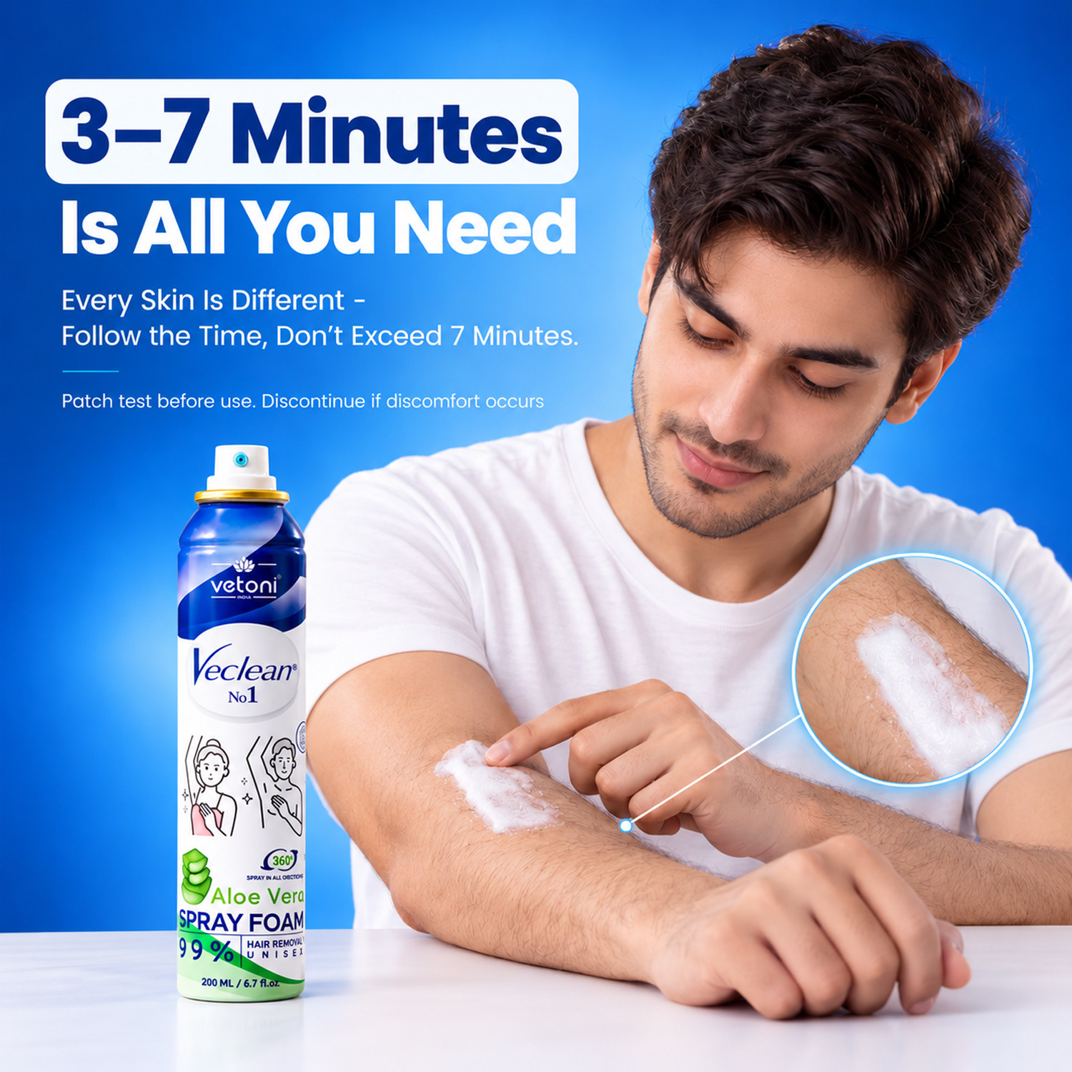 Image of VETONI VeClean Hair Removal Spray Foam Aloe Vera | Unisex | 99% Hair Removal Spray