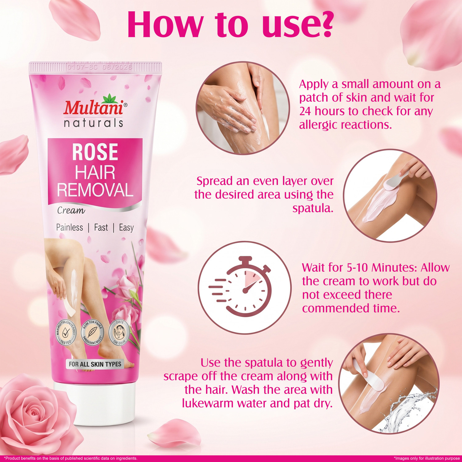 Image of Multani Naturals Rose Hair Removal Cream | Painless & Stripless - Cream