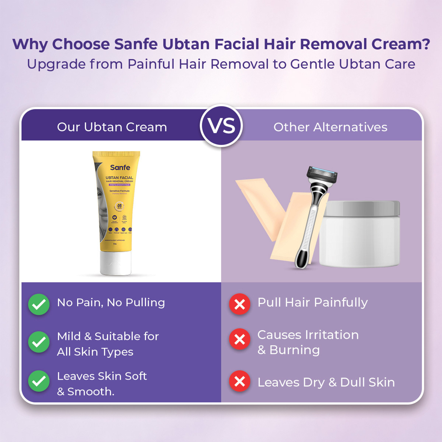 Image of Sanfe Ubtan Facial Hair Removal Cream No Cuts, No Pain | For Women & Men Cream