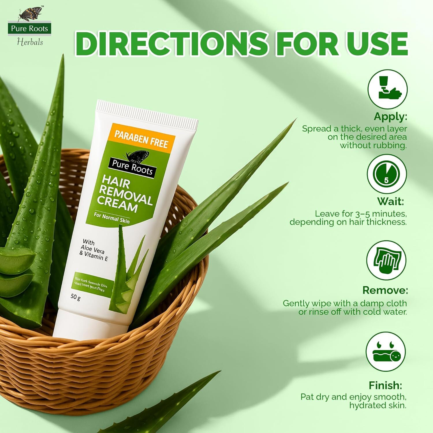 Image of Pure Roots Aloe Vera Hair Removal Cream with Vitamin E, 50g Each, All Skin Type Pain free Cream